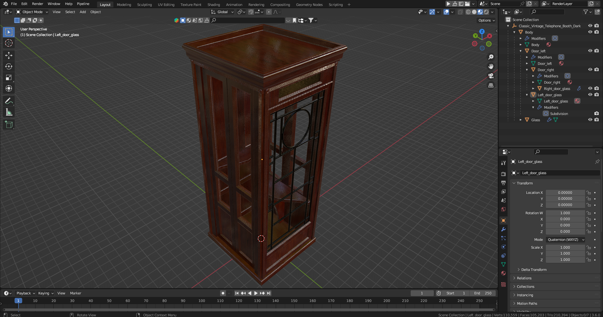 3D Classic Vintage Telephone Booth Dark
