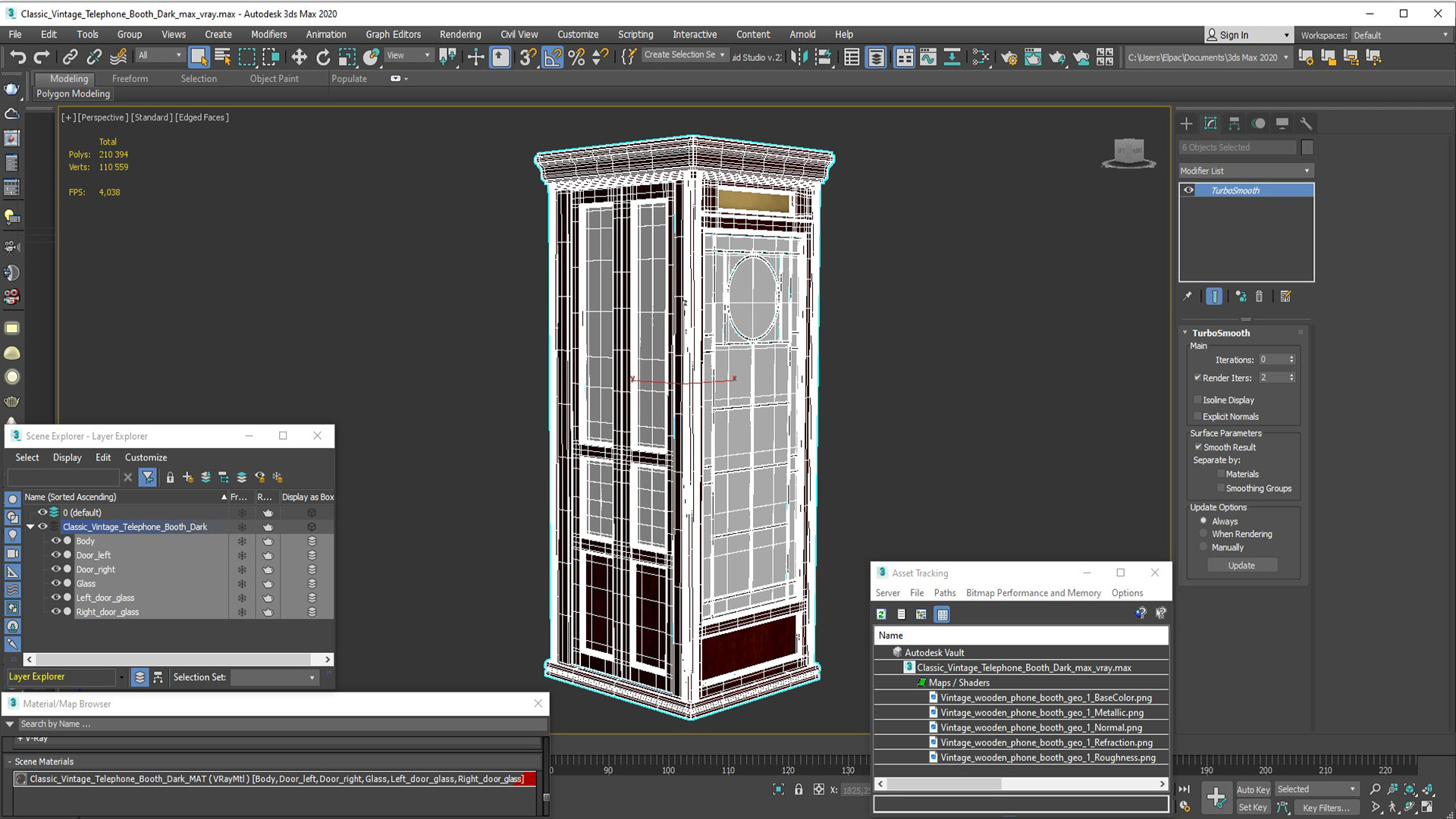 3D Classic Vintage Telephone Booth Dark