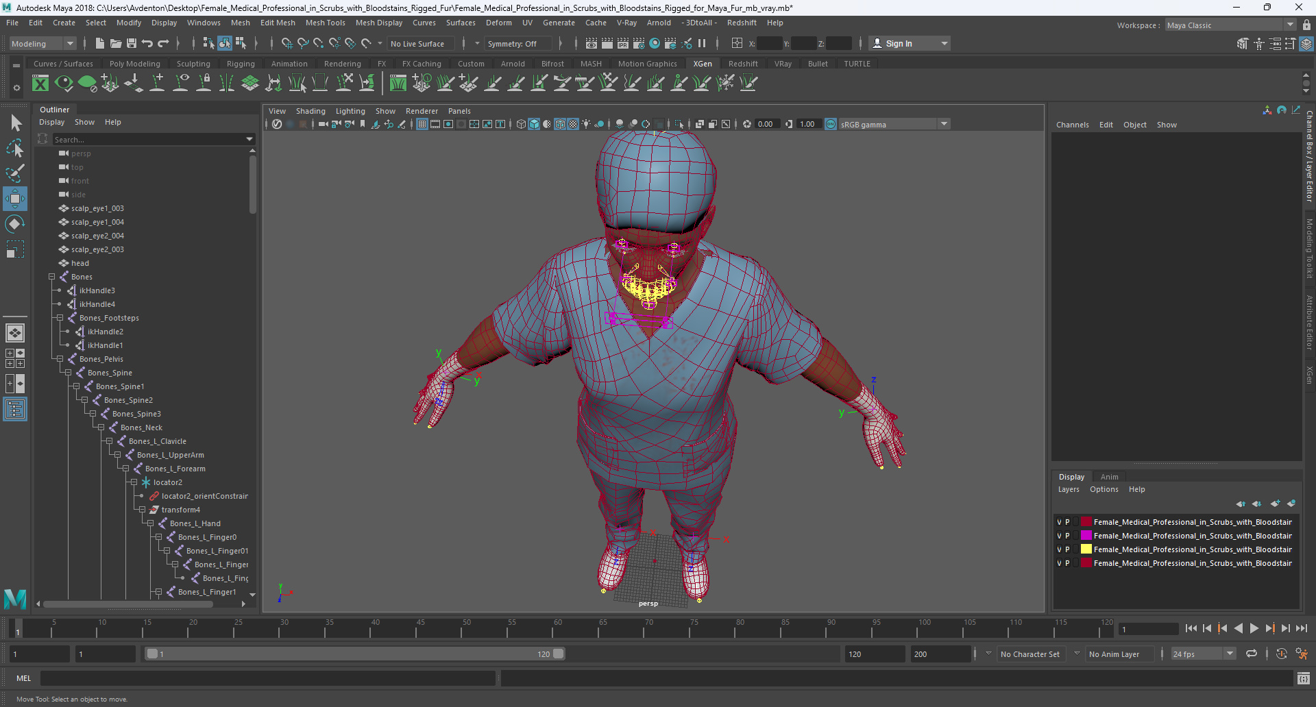 Female Medical Professional in Scrubs with Bloodstains Rigged Fur for Maya 3D model