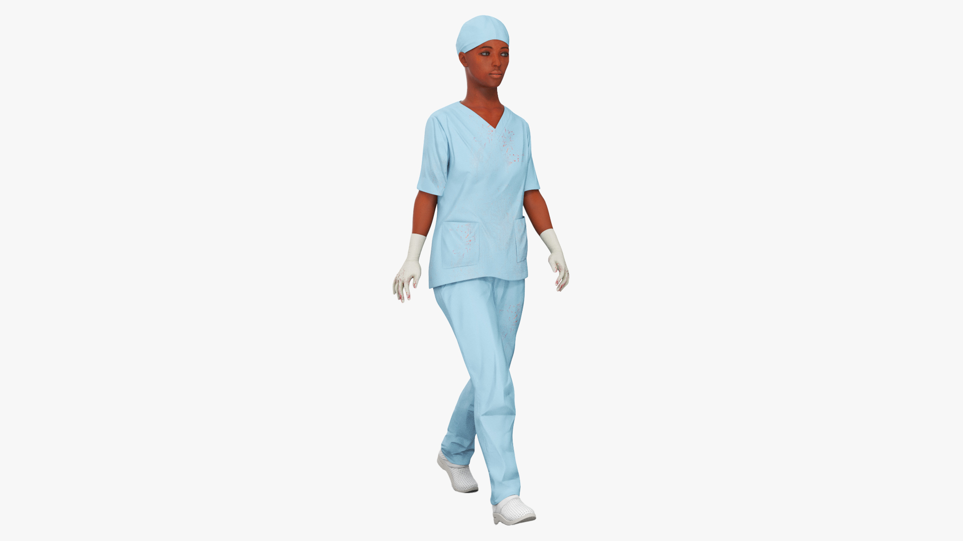 Female Medical Professional in Scrubs with Bloodstains Rigged Fur for Maya 3D model
