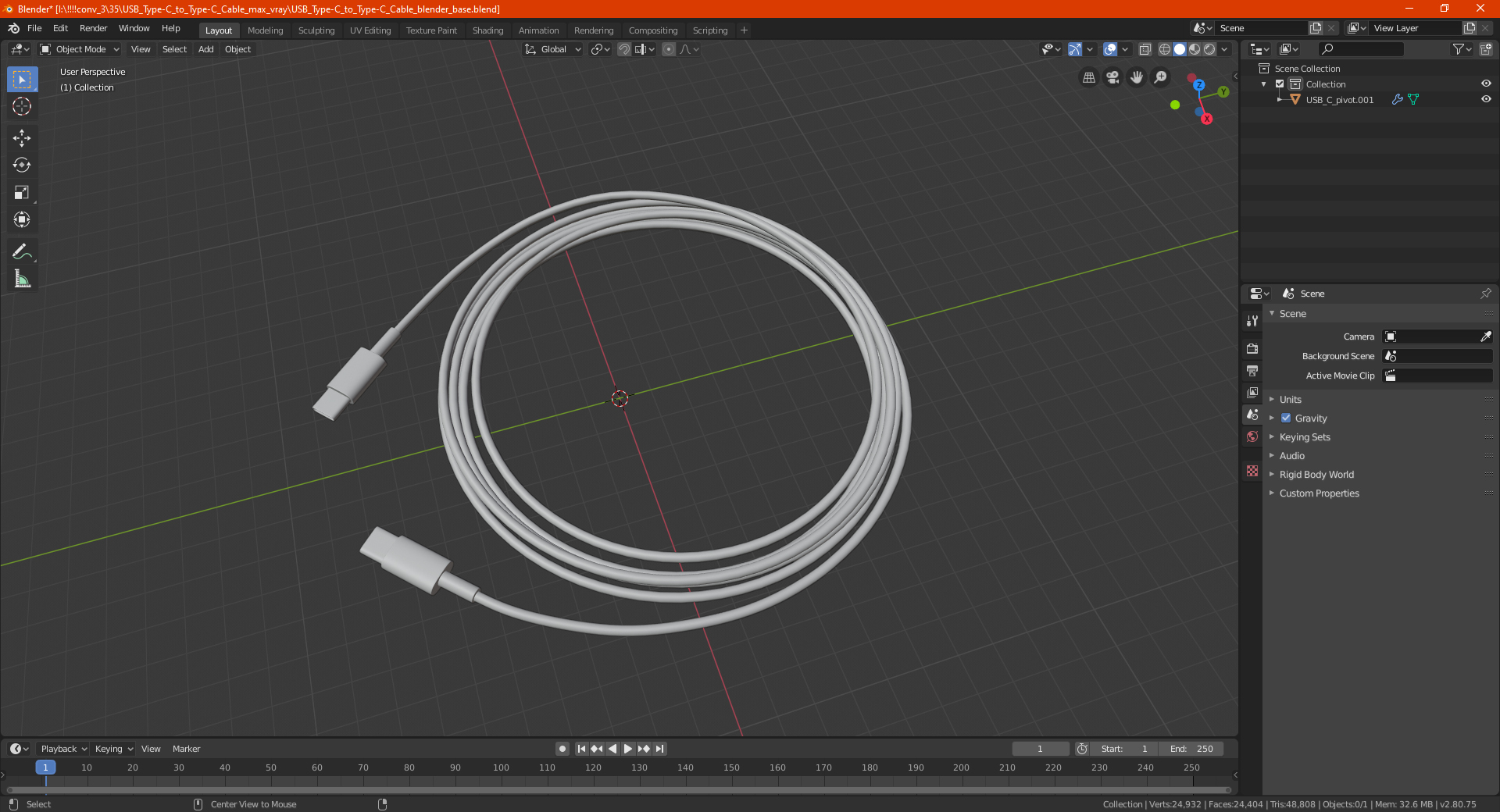 3D USB Type-C to Type-C Cable