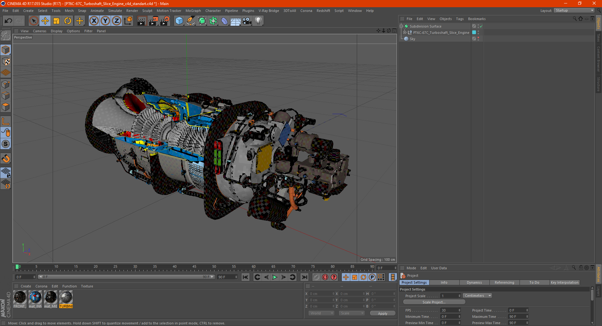 PT6C-67C Turboshaft Slice Engine 3D