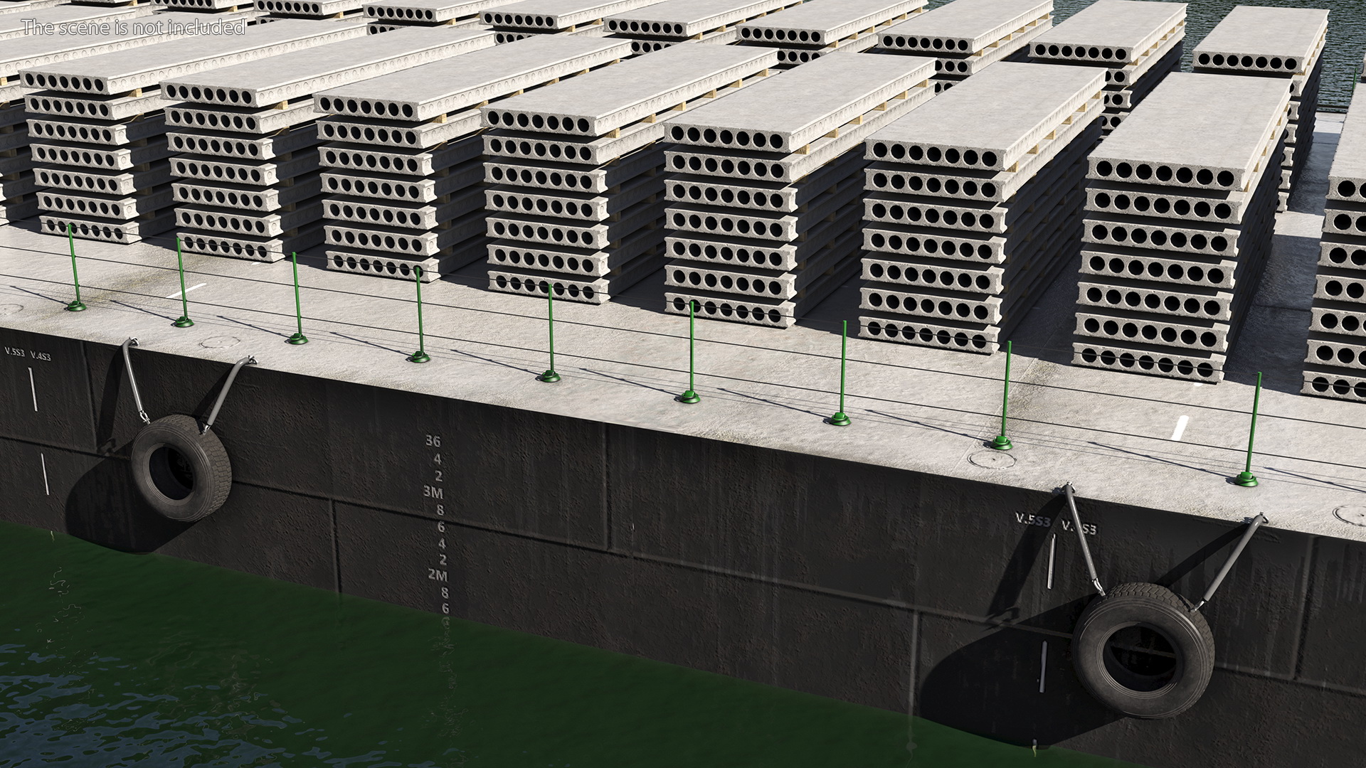 Pontoon Barge Loaded Concrete Slab 3D model