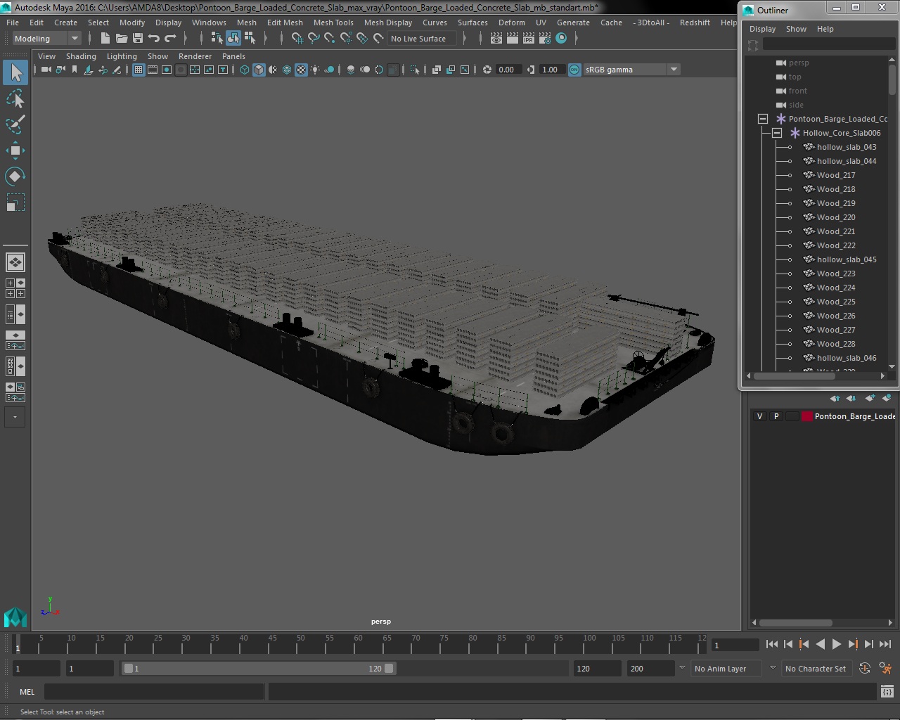 Pontoon Barge Loaded Concrete Slab 3D model