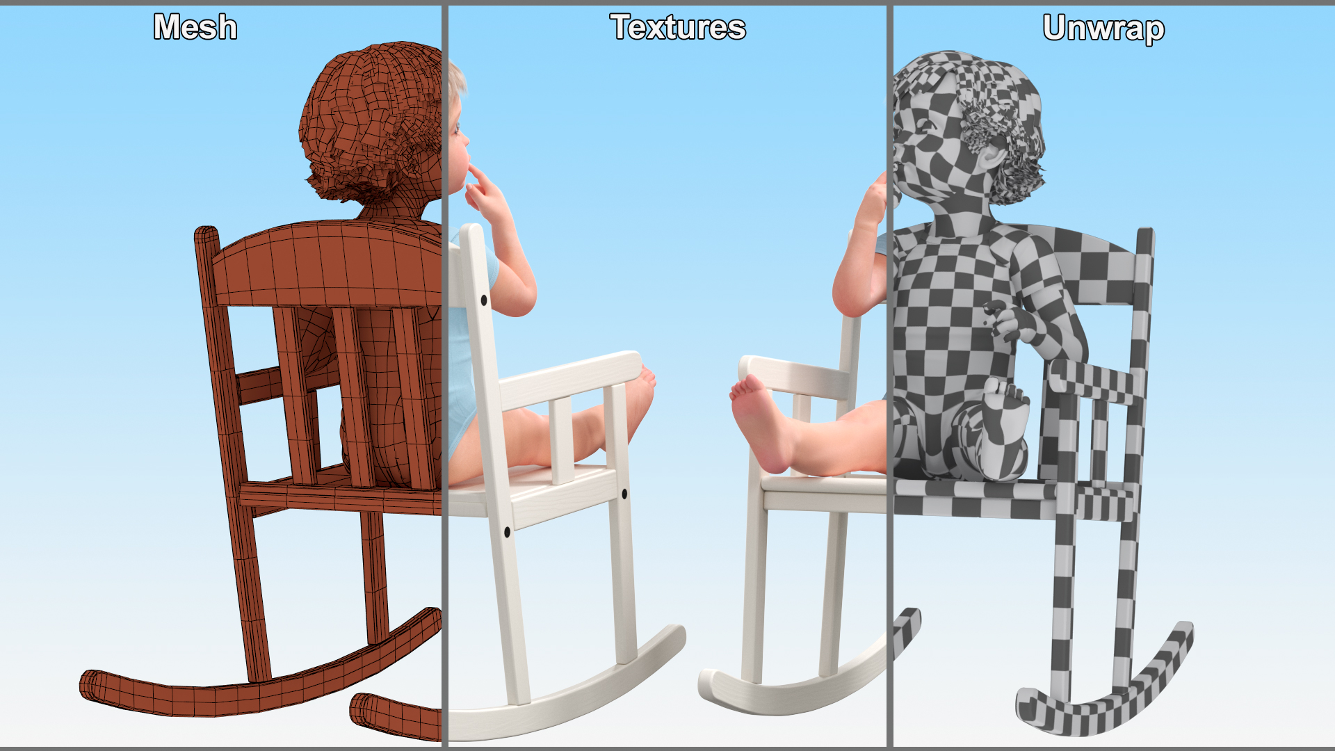 3D model Boy Sitting in a Rocking Chair