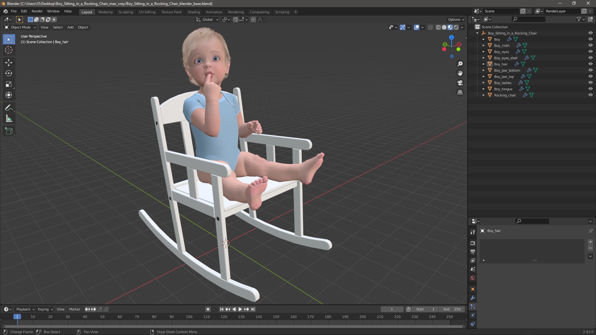 3D model Boy Sitting in a Rocking Chair