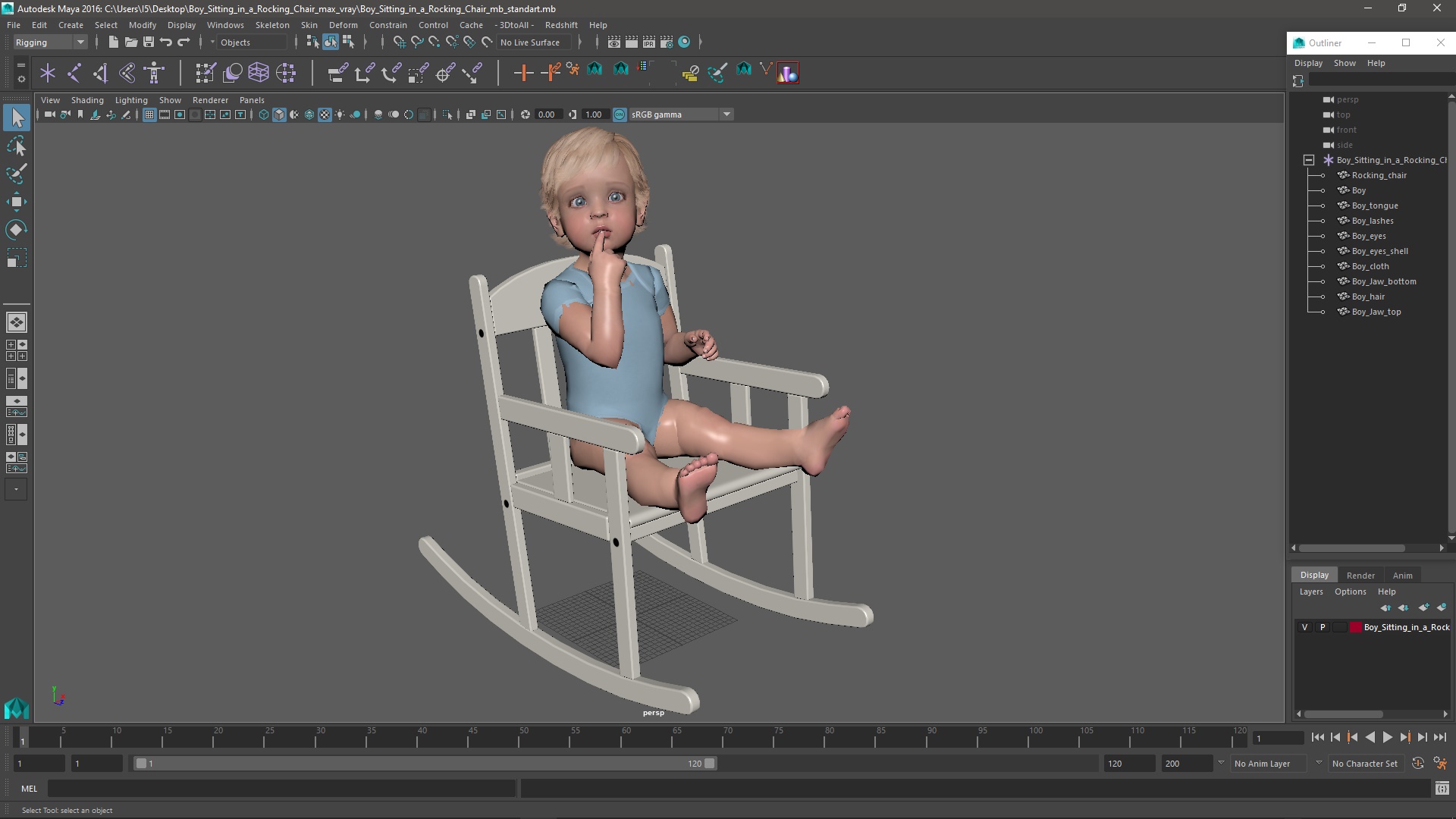 3D model Boy Sitting in a Rocking Chair