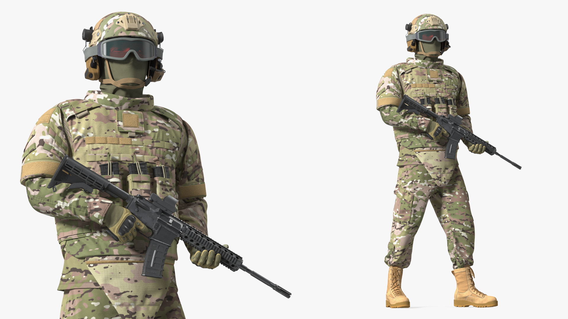 Soldier in Green Tactical Gear with Goggles Standing 3D