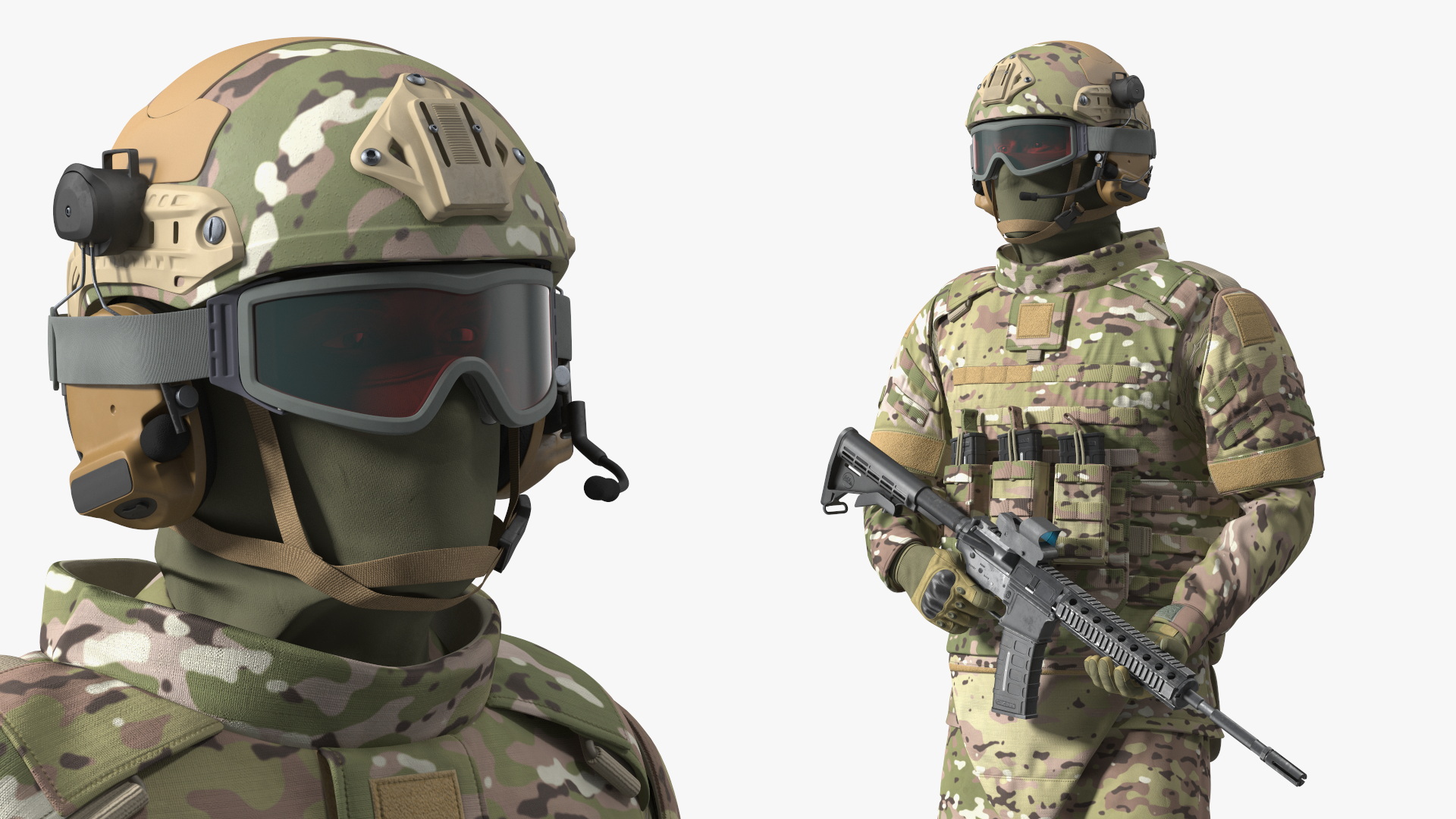 Soldier in Green Tactical Gear with Goggles Standing 3D