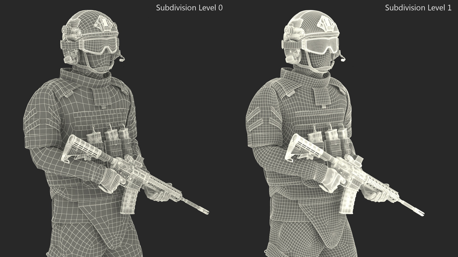 Soldier in Green Tactical Gear with Goggles Standing 3D