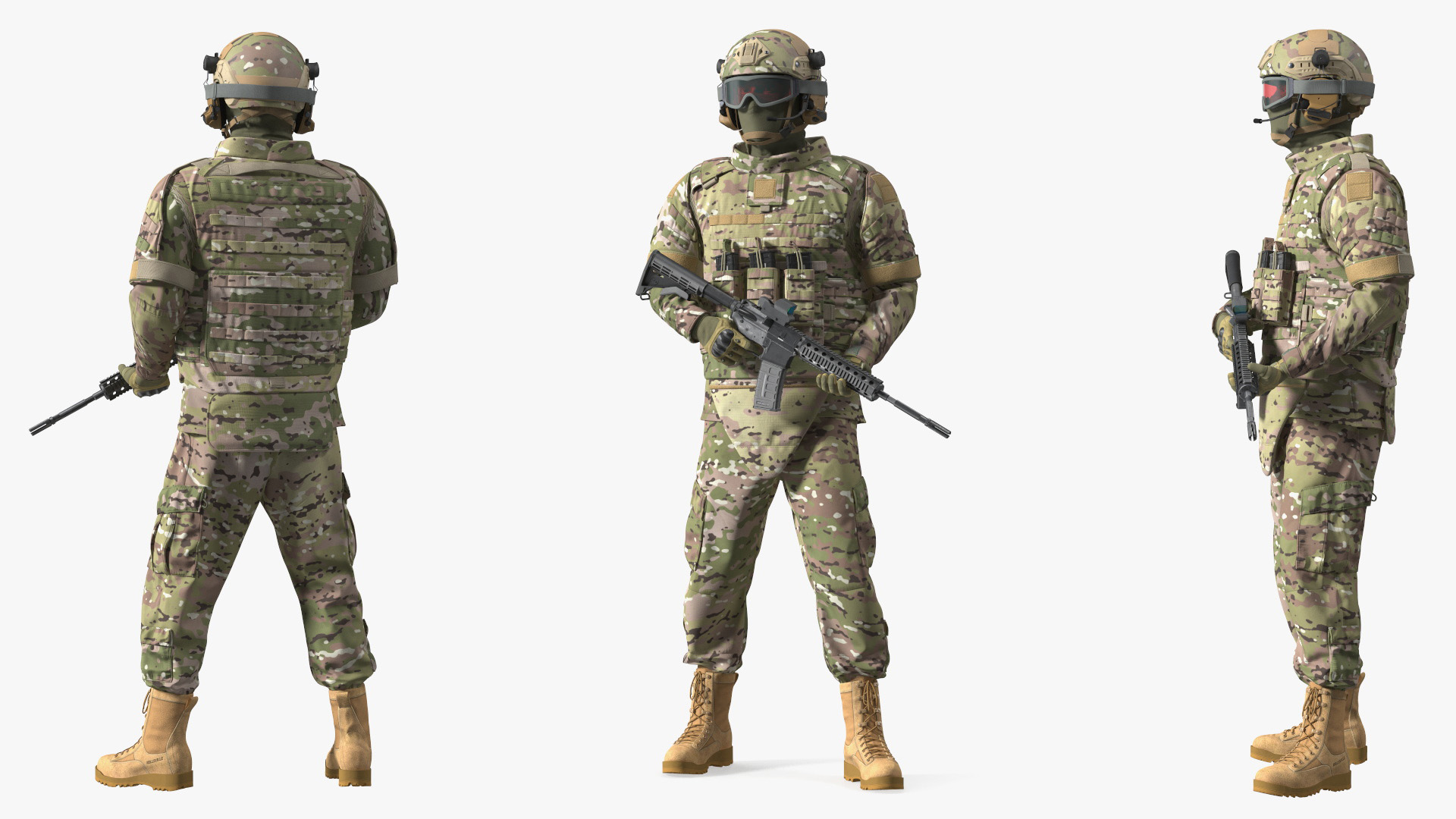 Soldier in Green Tactical Gear with Goggles Standing 3D