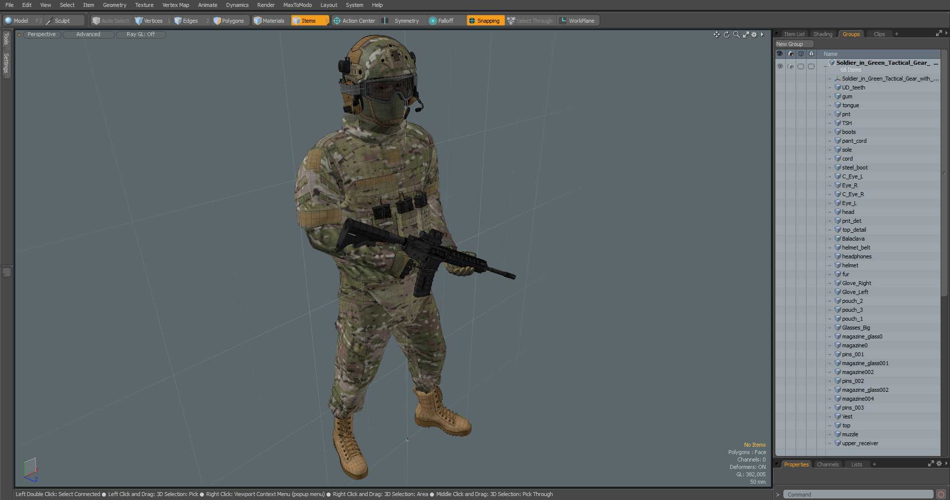 Soldier in Green Tactical Gear with Goggles Standing 3D