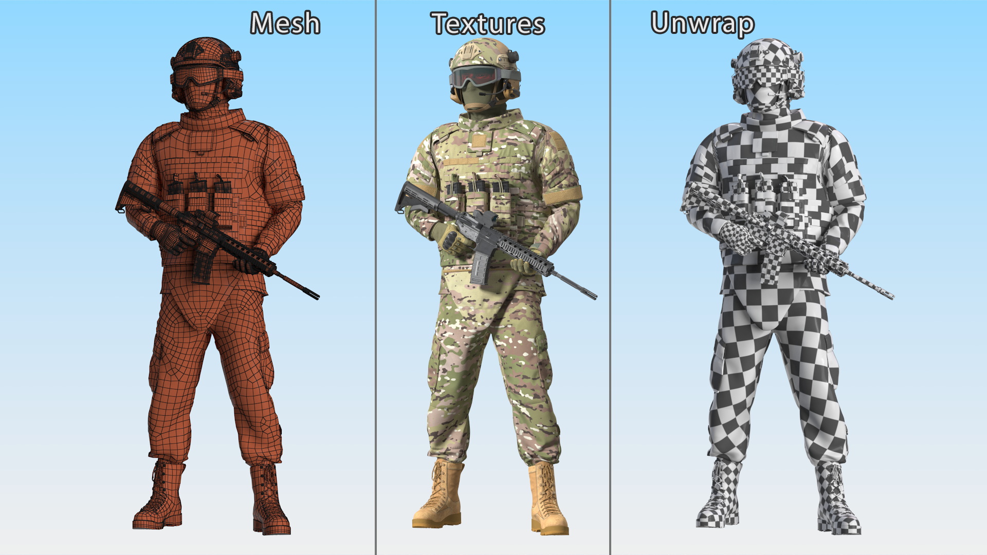 Soldier in Green Tactical Gear with Goggles Standing 3D