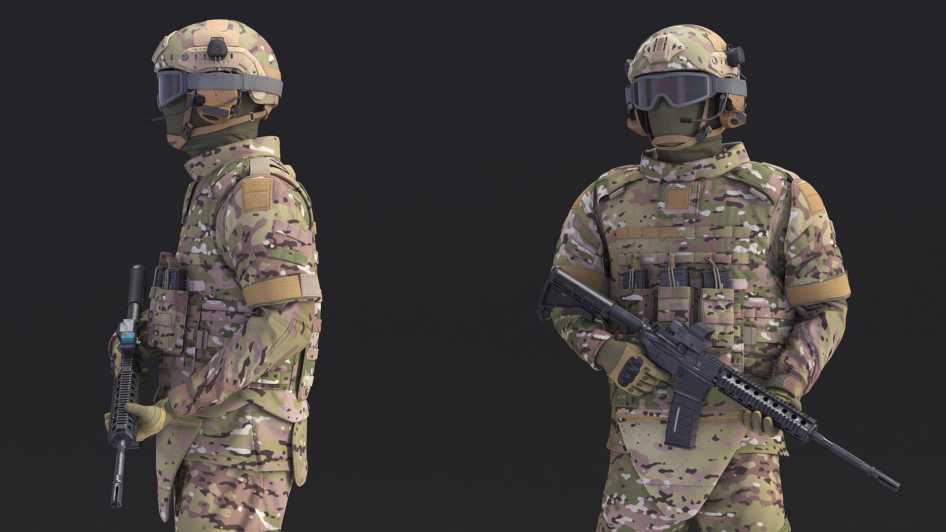 Soldier in Green Tactical Gear with Goggles Standing 3D