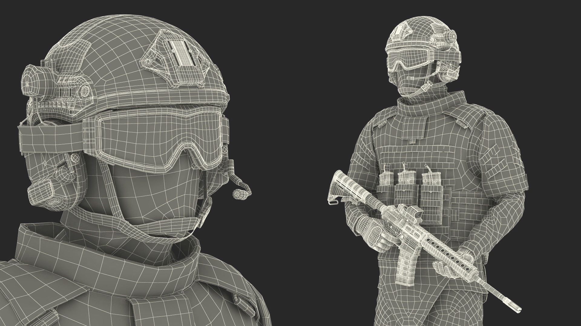 Soldier in Green Tactical Gear with Goggles Standing 3D