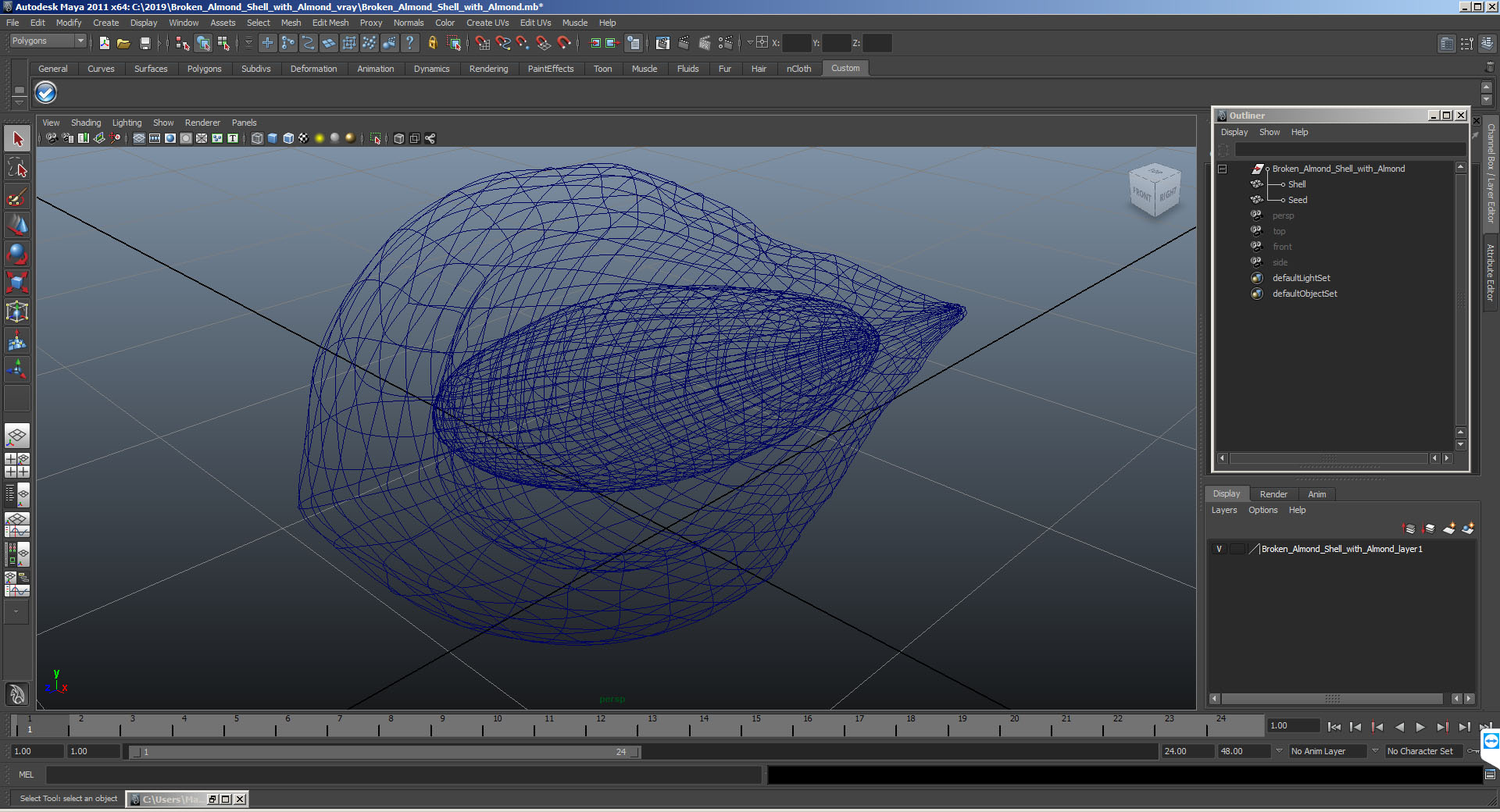 3D Broken Almond Shell with Almond