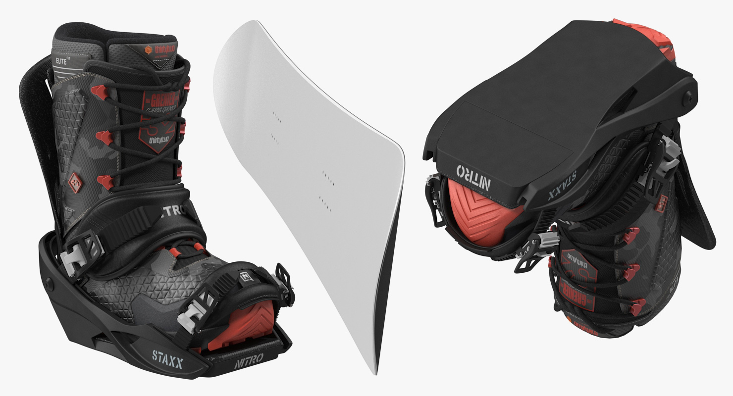 3D model Snowboard with Nitro Staxx Bindings and Boots