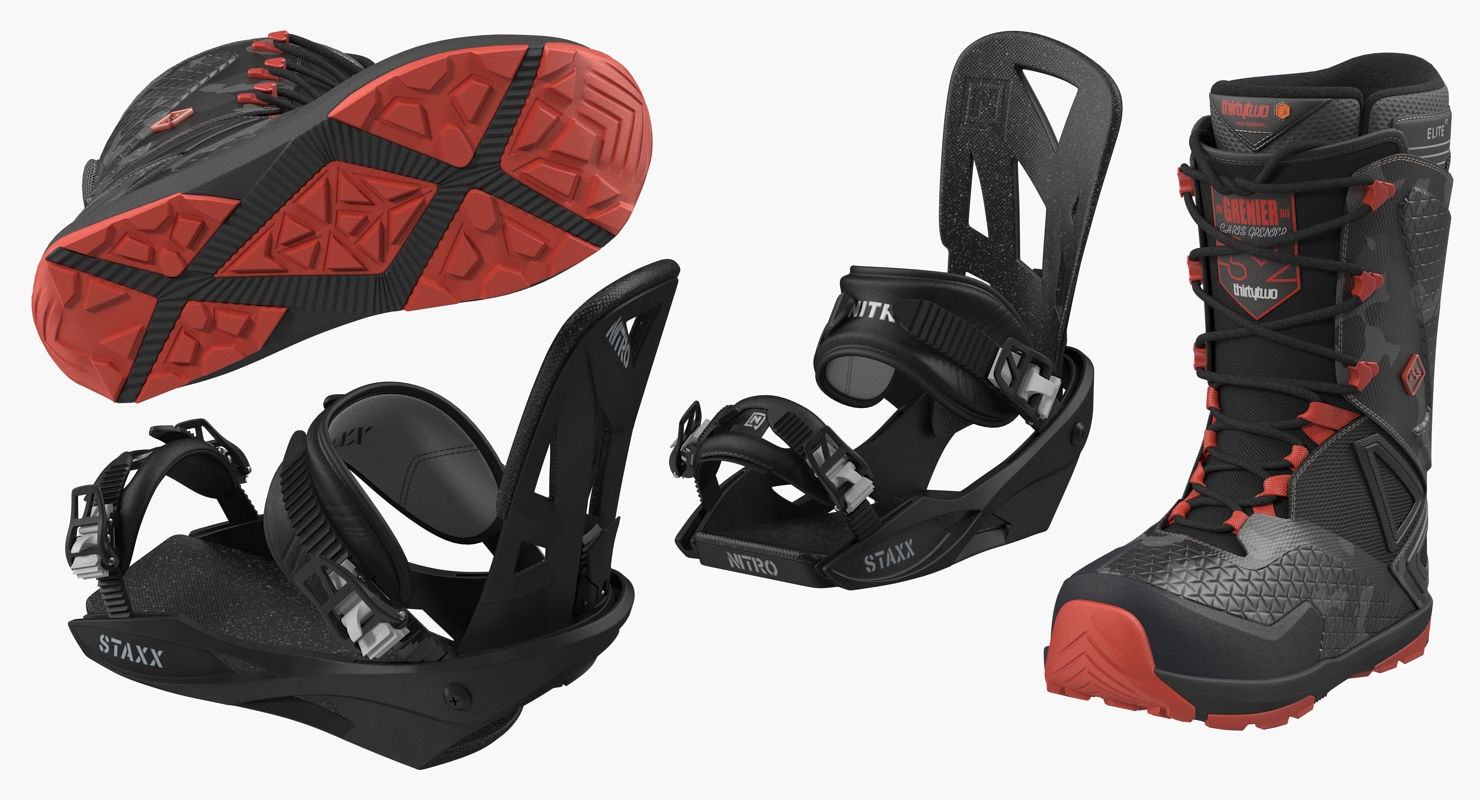 3D model Snowboard with Nitro Staxx Bindings and Boots