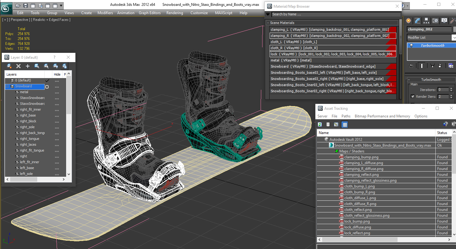 3D model Snowboard with Nitro Staxx Bindings and Boots