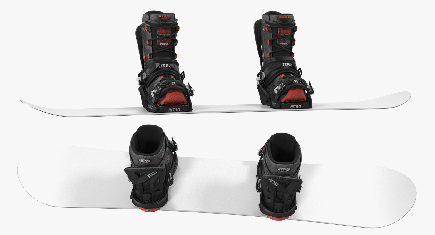 3D model Snowboard with Nitro Staxx Bindings and Boots