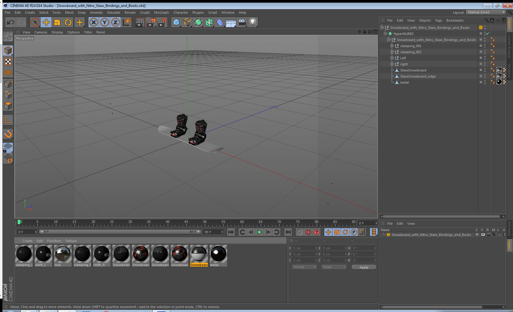 3D model Snowboard with Nitro Staxx Bindings and Boots