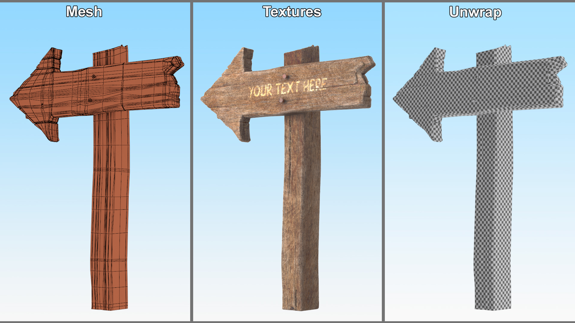 3D model Old Wooden Signpost Mockup Set