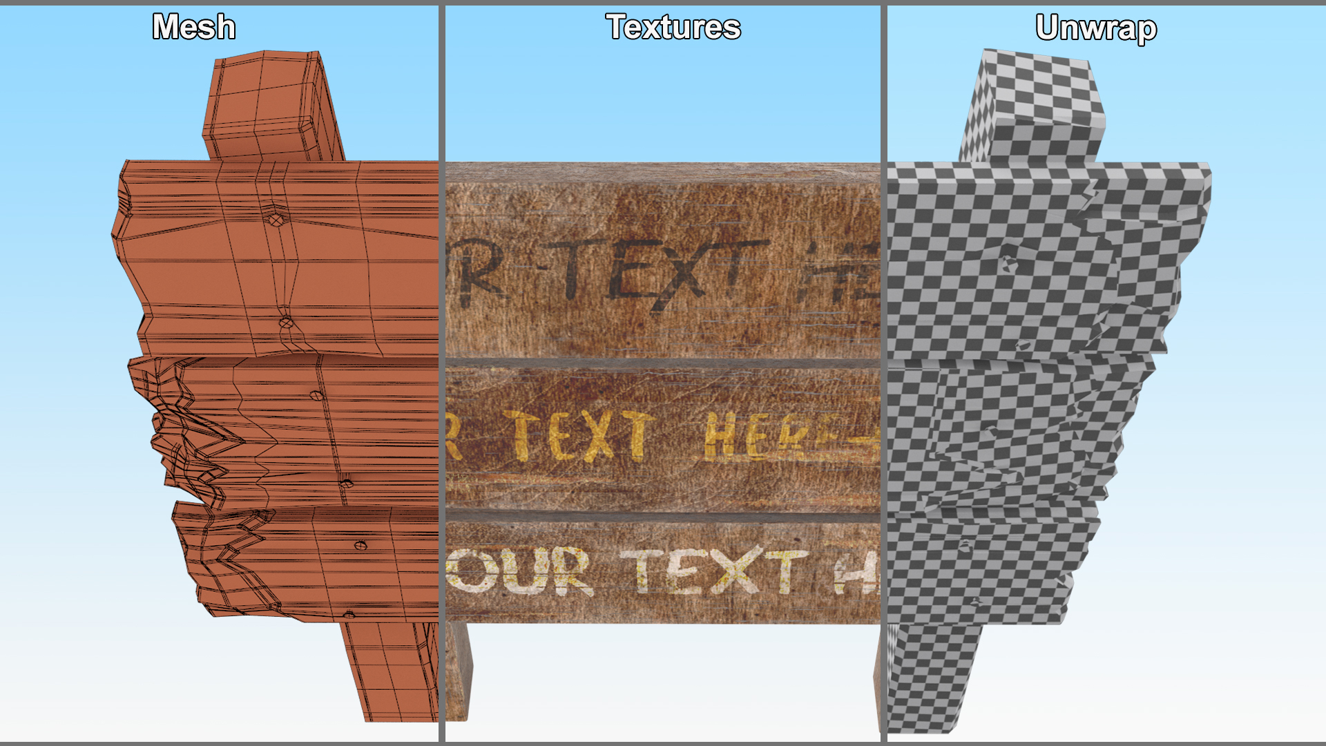 3D model Old Wooden Signpost Mockup Set