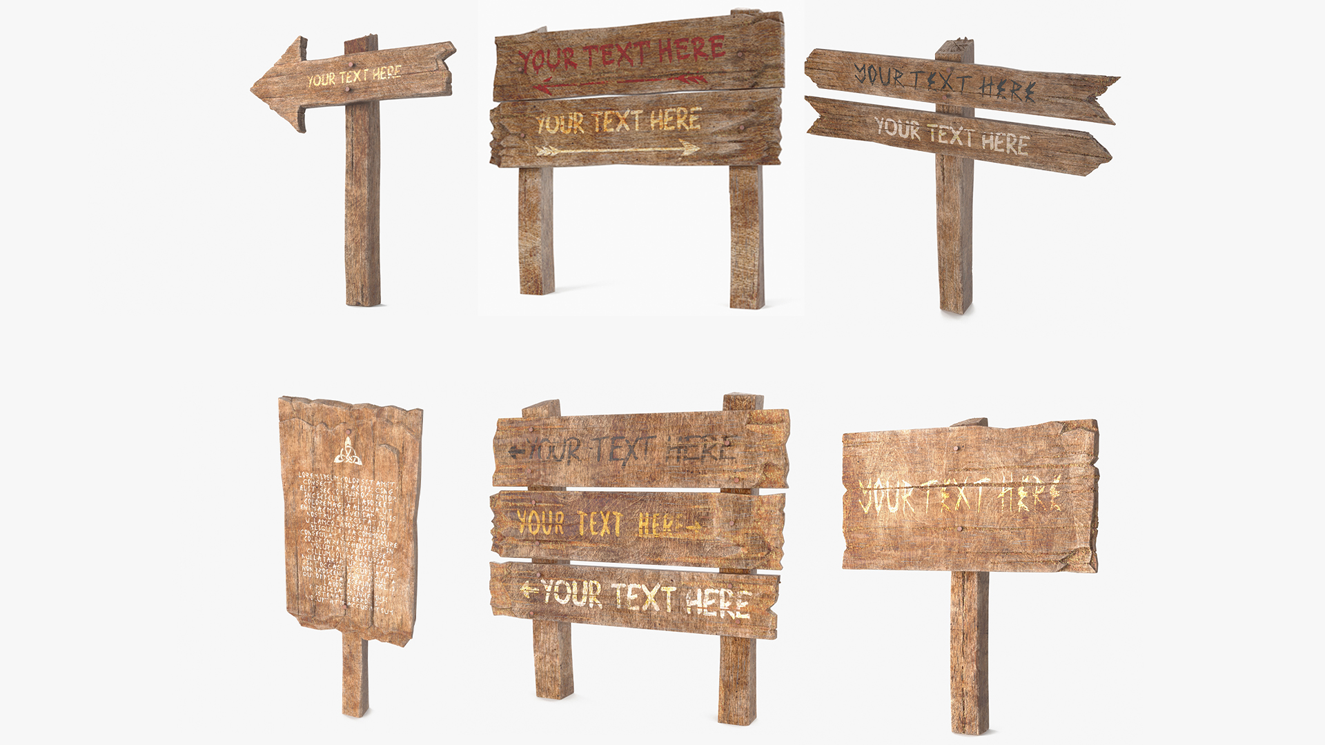 3D model Old Wooden Signpost Mockup Set