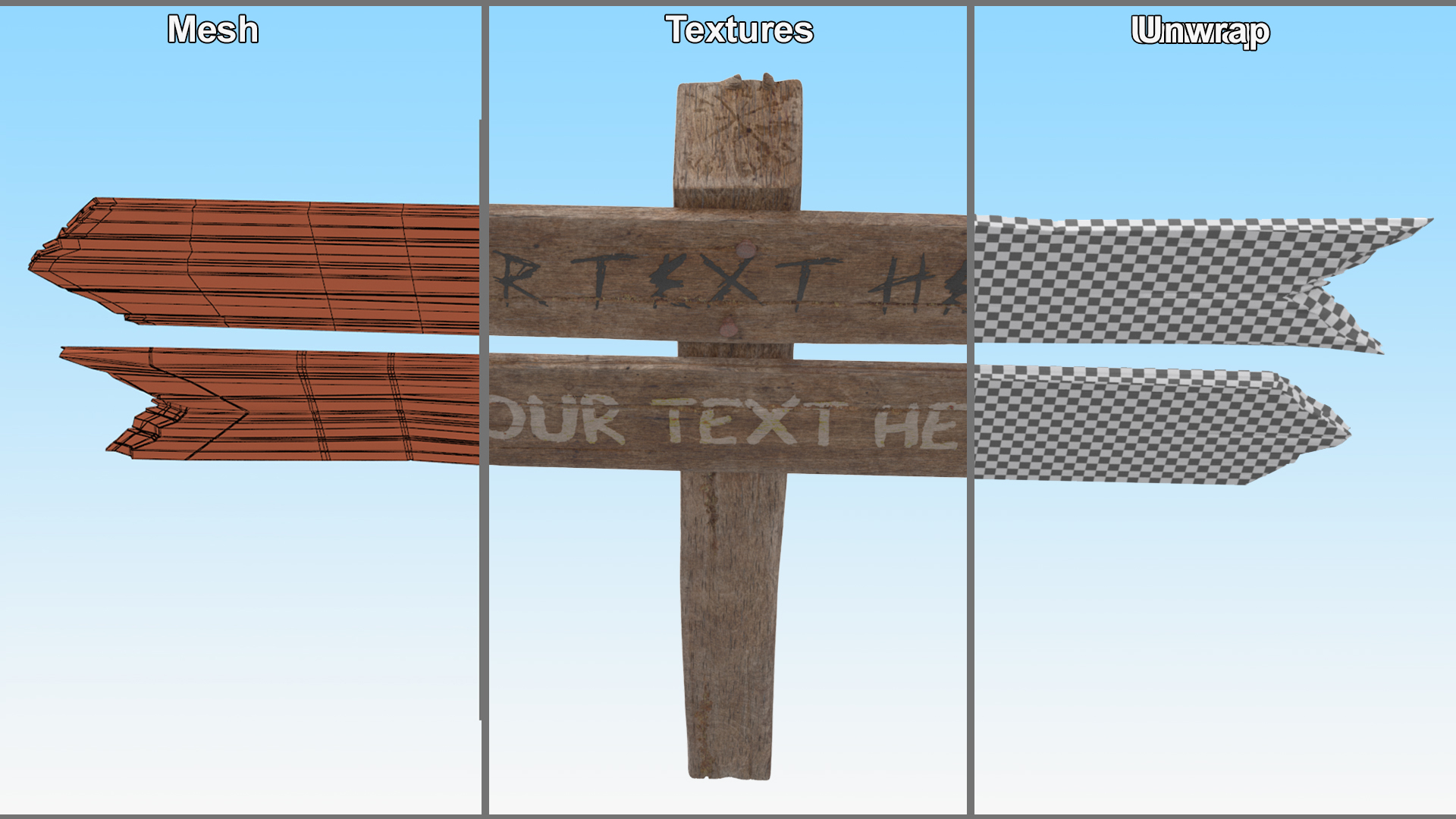 3D model Old Wooden Signpost Mockup Set