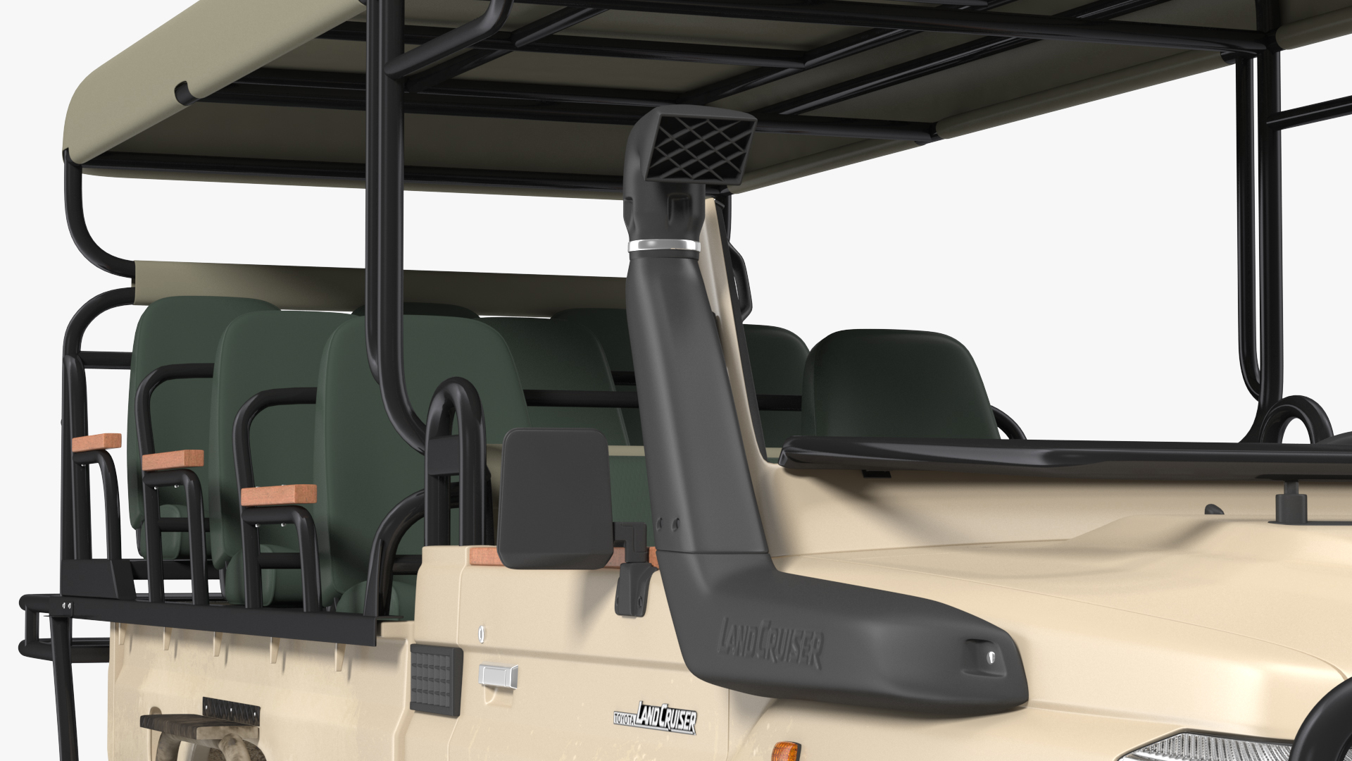 3D Toyota Land Cruiser Safari Open Sided Beige Dirty Rigged