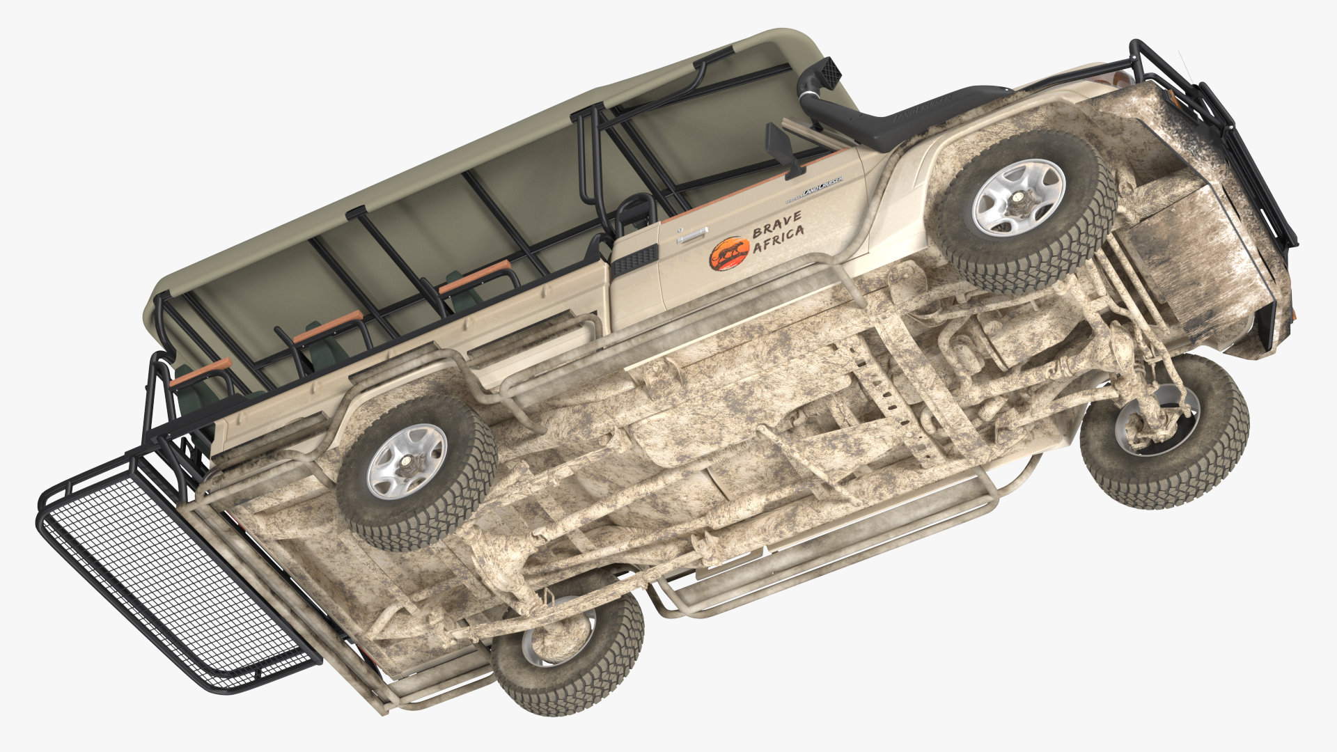 3D Toyota Land Cruiser Safari Open Sided Beige Dirty Rigged