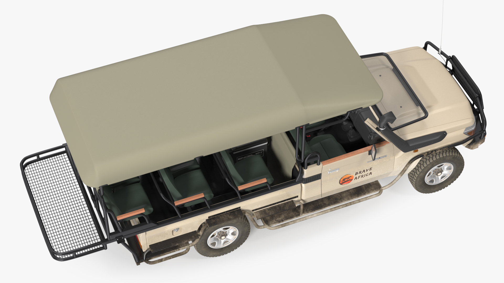 3D Toyota Land Cruiser Safari Open Sided Beige Dirty Rigged