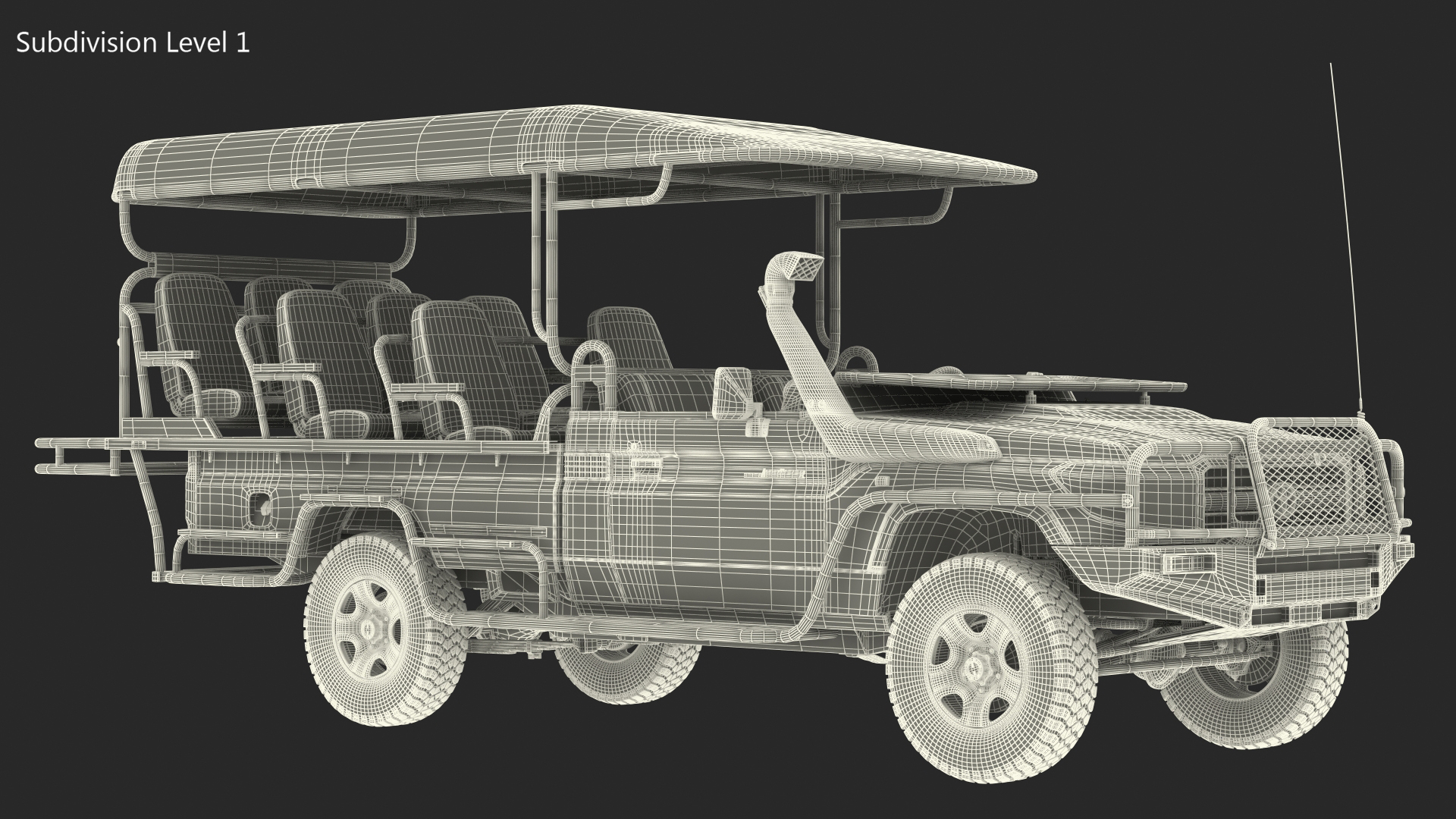 3D Toyota Land Cruiser Safari Open Sided Beige Dirty Rigged