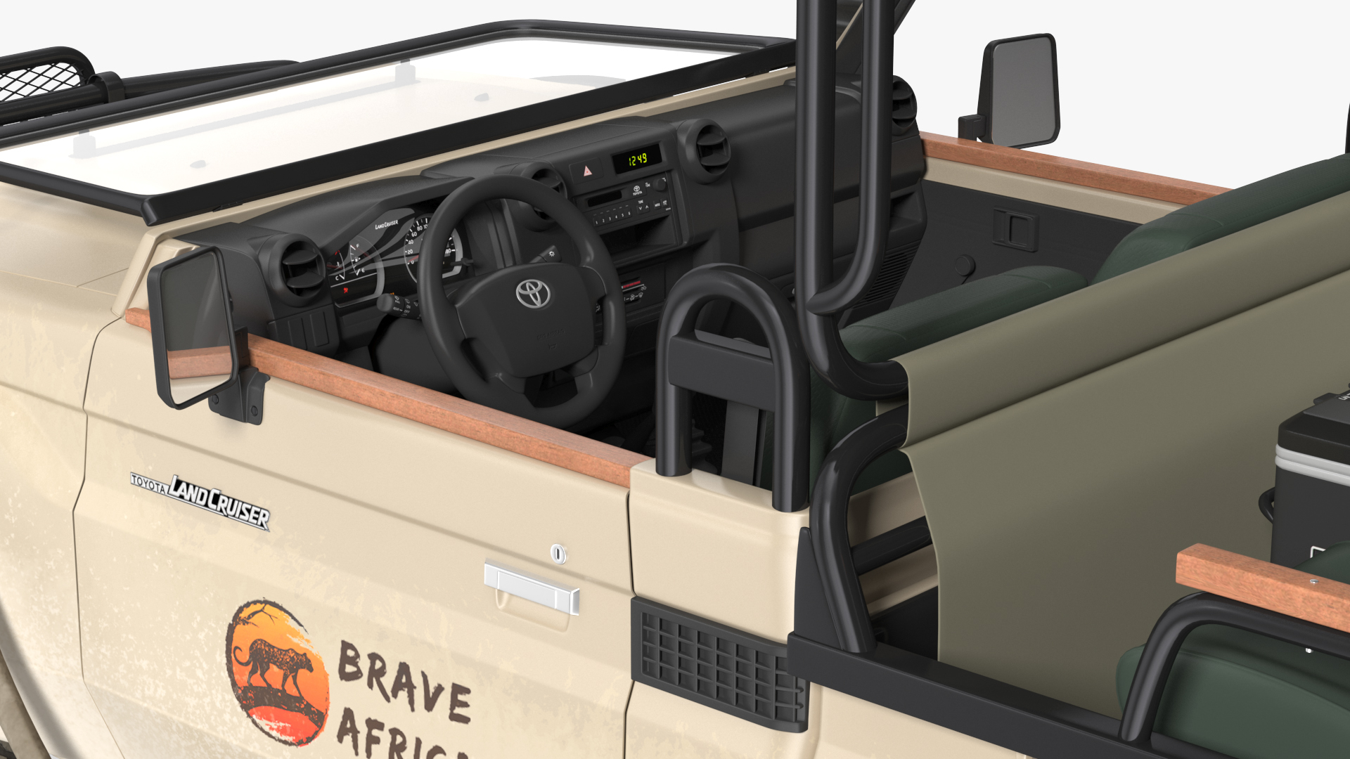 3D Toyota Land Cruiser Safari Open Sided Beige Dirty Rigged