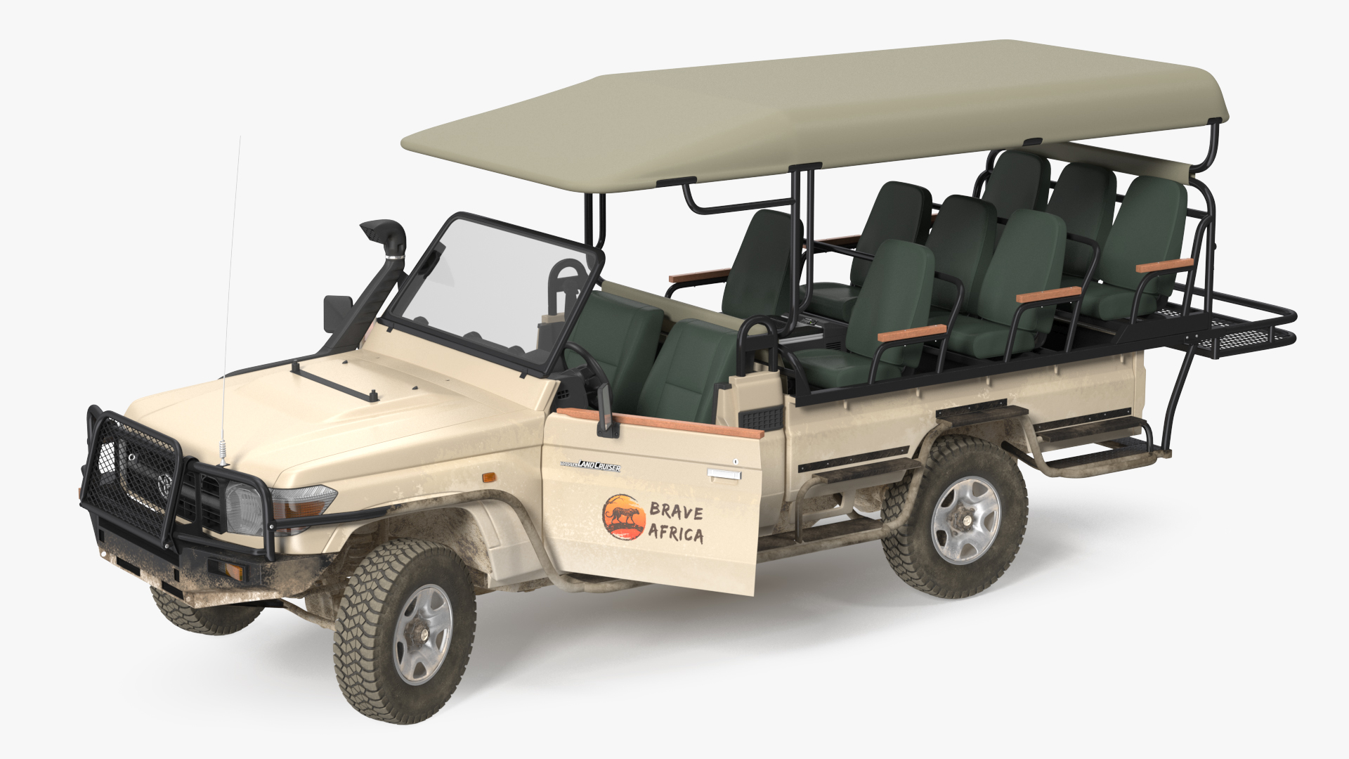 3D Toyota Land Cruiser Safari Open Sided Beige Dirty Rigged