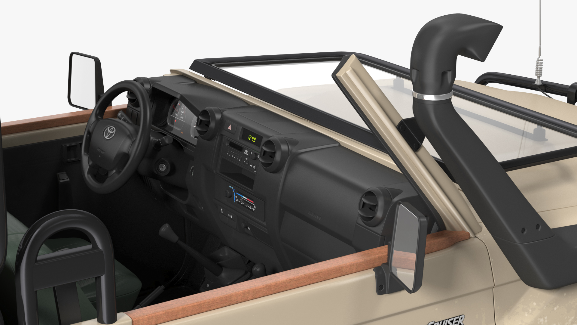 3D Toyota Land Cruiser Safari Open Sided Beige Dirty Rigged