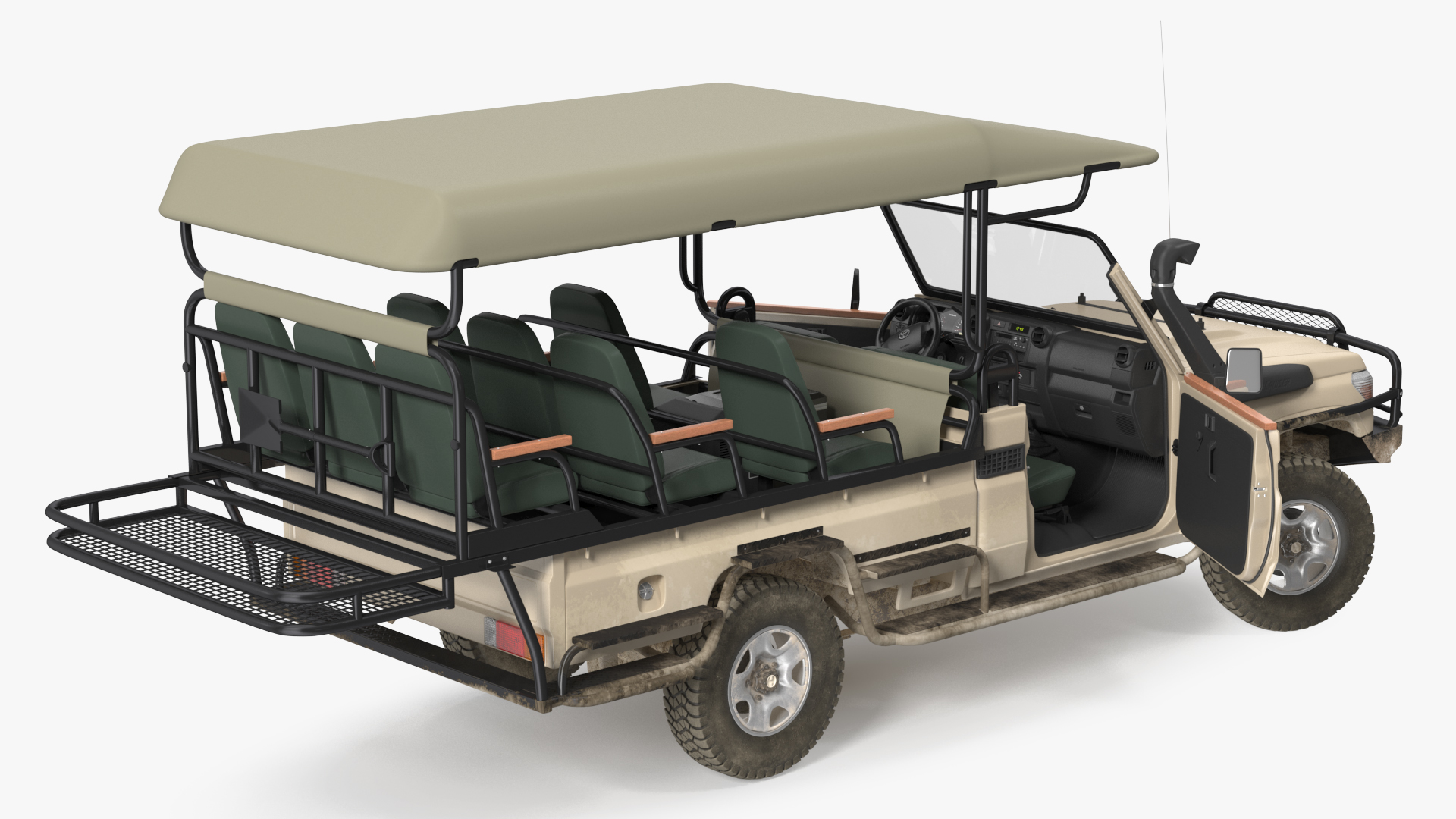 3D Toyota Land Cruiser Safari Open Sided Beige Dirty Rigged