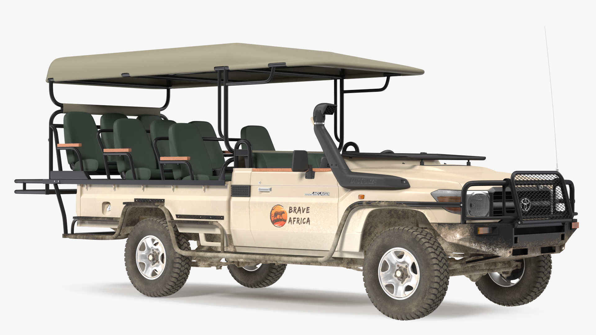 3D Toyota Land Cruiser Safari Open Sided Beige Dirty Rigged
