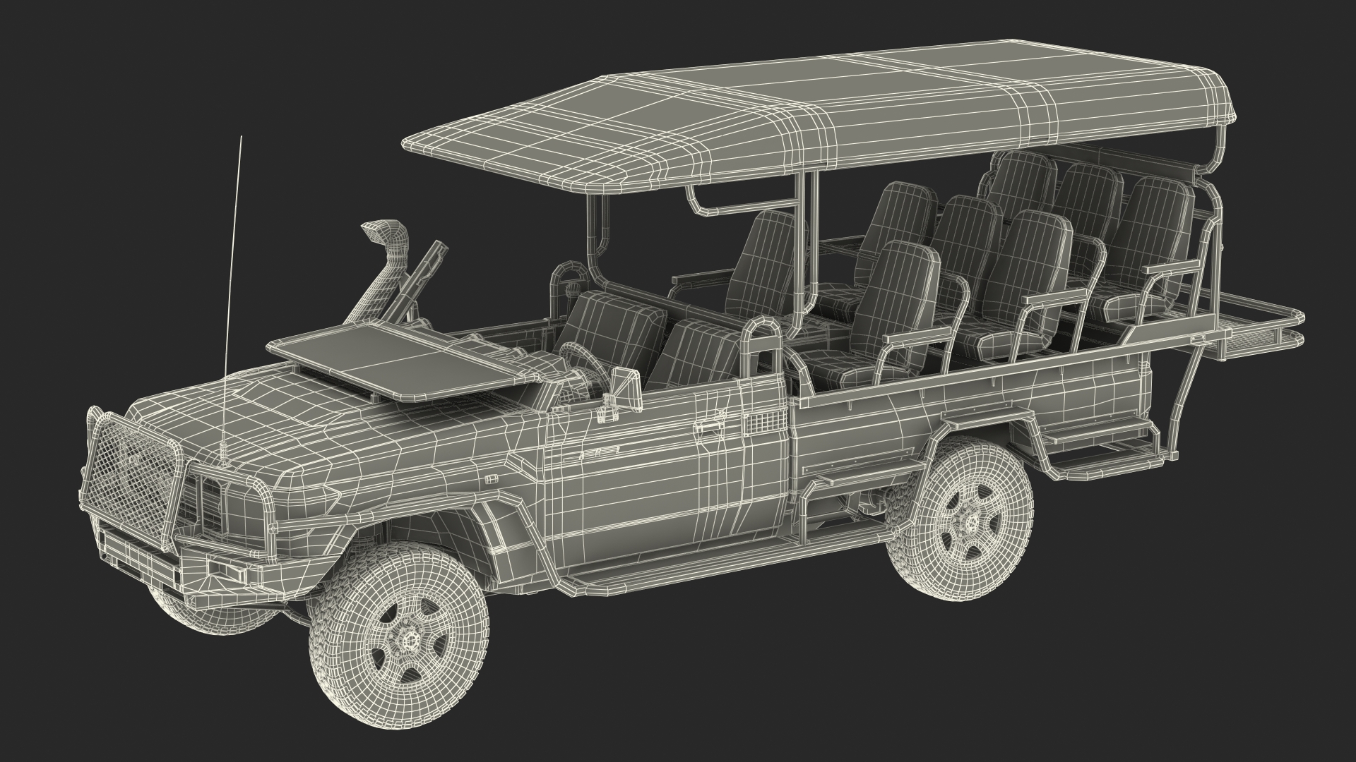 3D Toyota Land Cruiser Safari Open Sided Beige Dirty Rigged