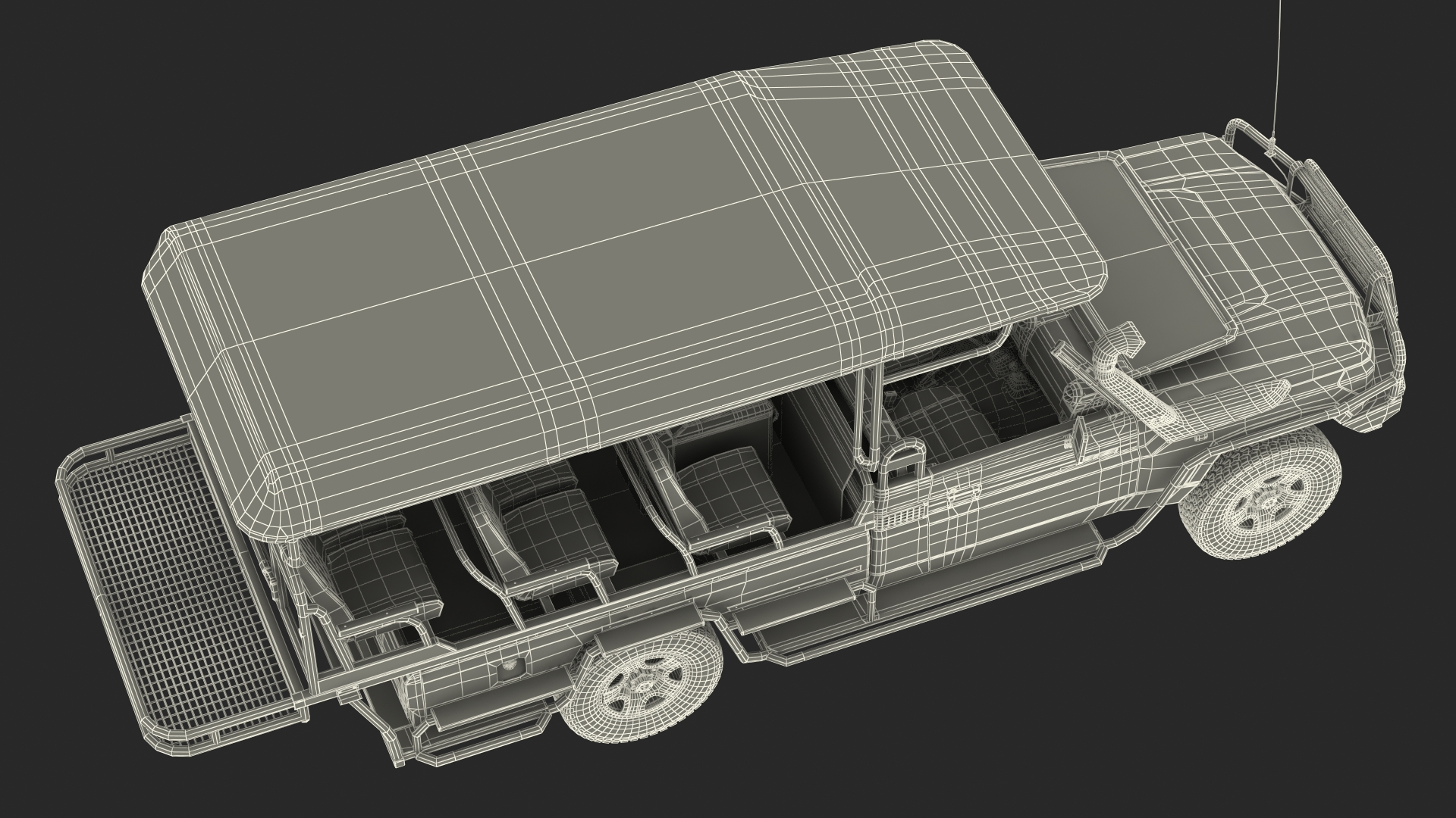 3D Toyota Land Cruiser Safari Open Sided Beige Dirty Rigged