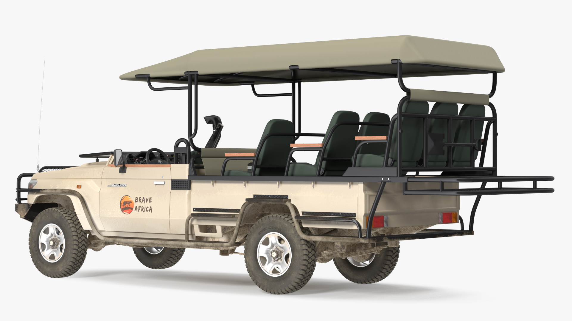 3D Toyota Land Cruiser Safari Open Sided Beige Dirty Rigged