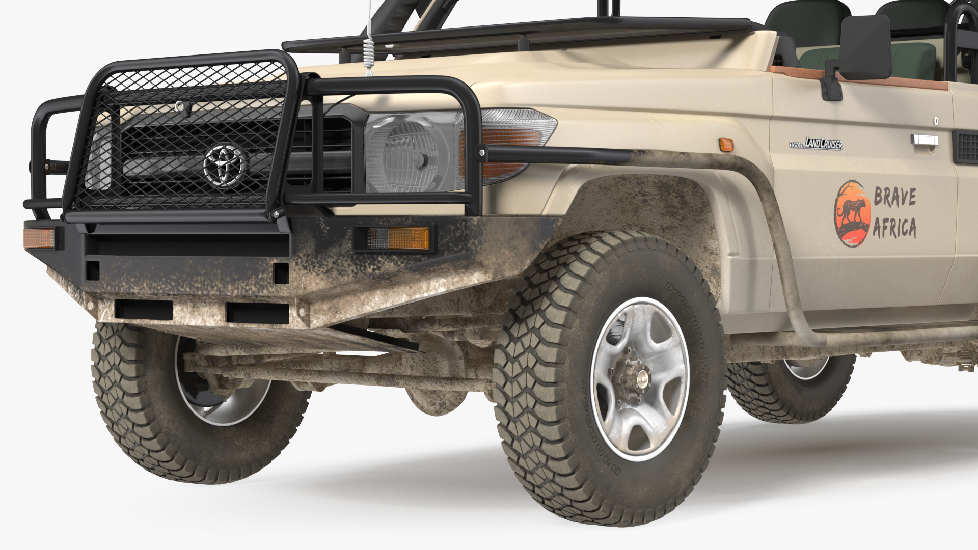 3D Toyota Land Cruiser Safari Open Sided Beige Dirty Rigged