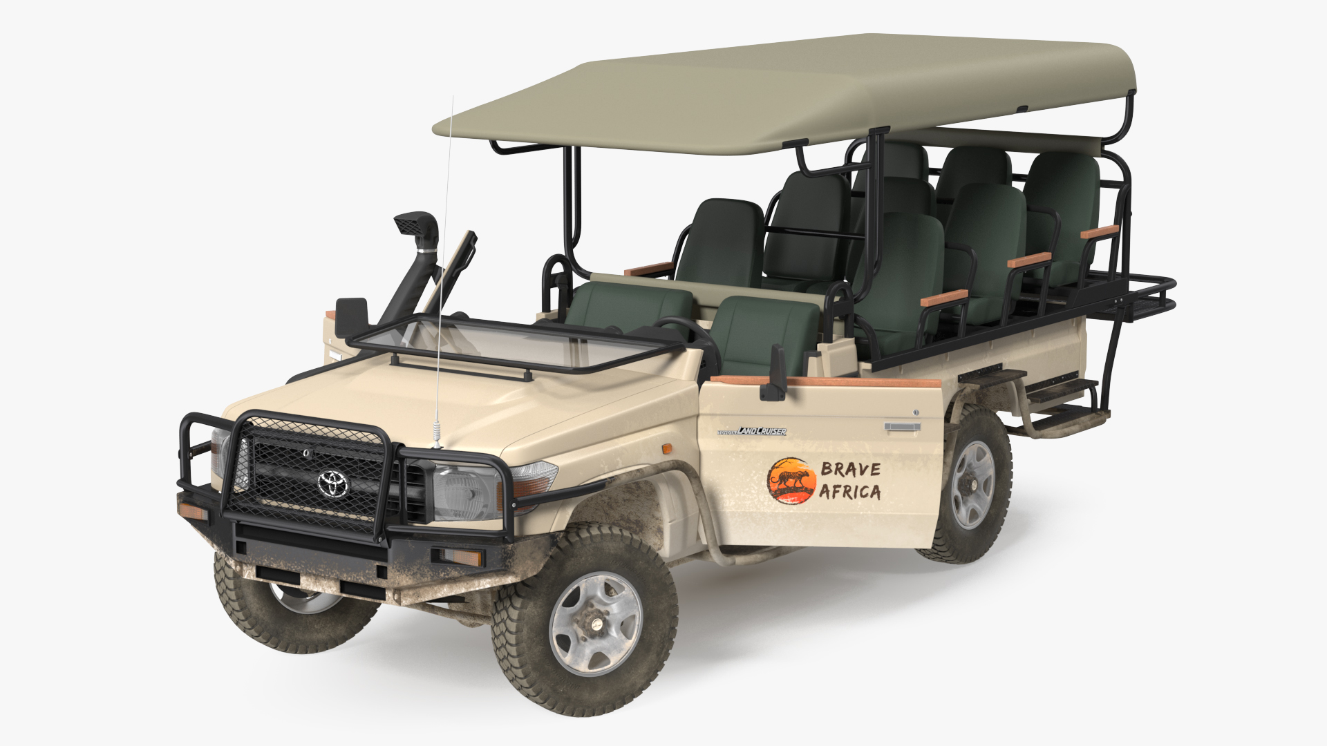 3D Toyota Land Cruiser Safari Open Sided Beige Dirty Rigged