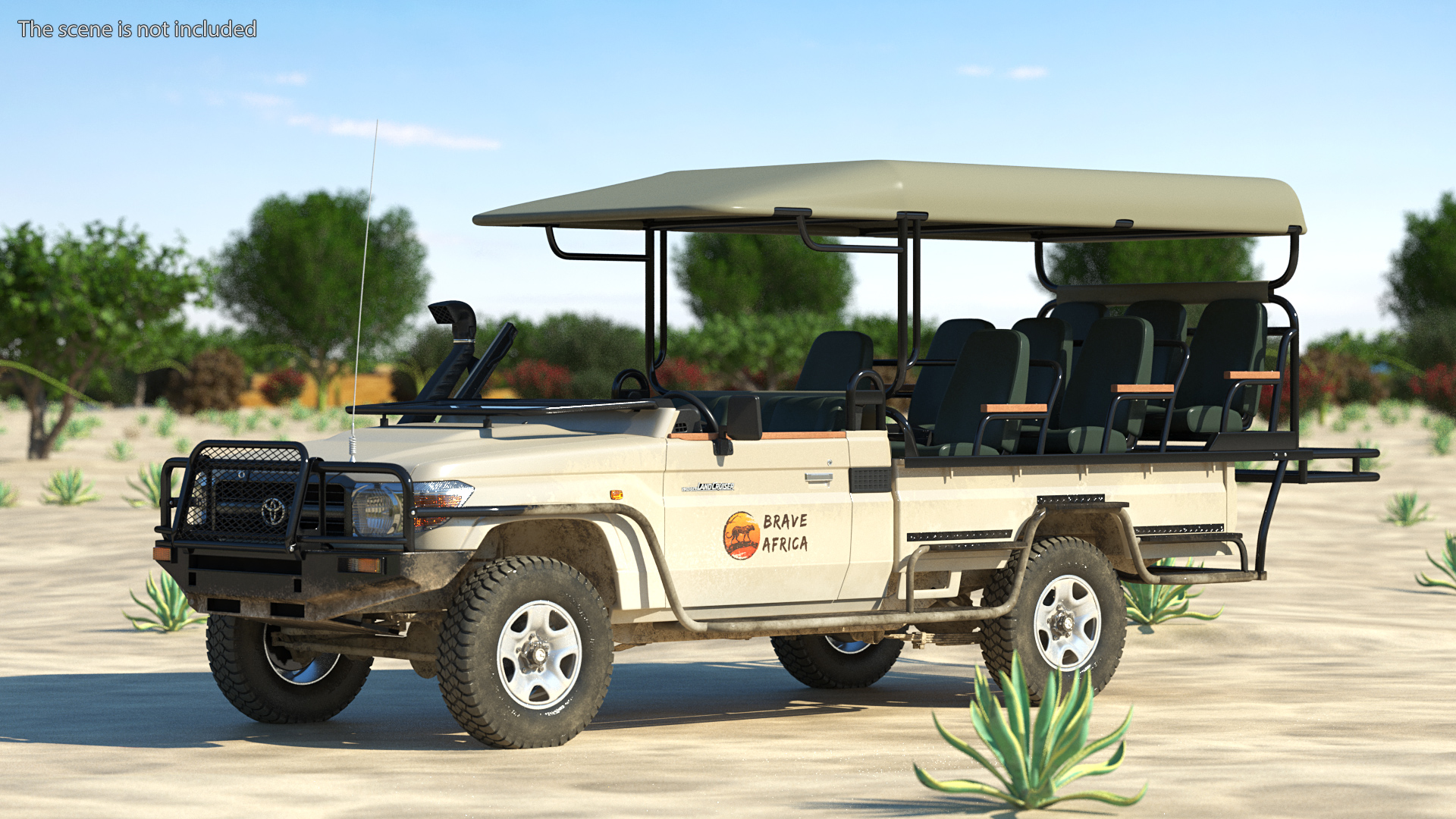 3D Toyota Land Cruiser Safari Open Sided Beige Dirty Rigged