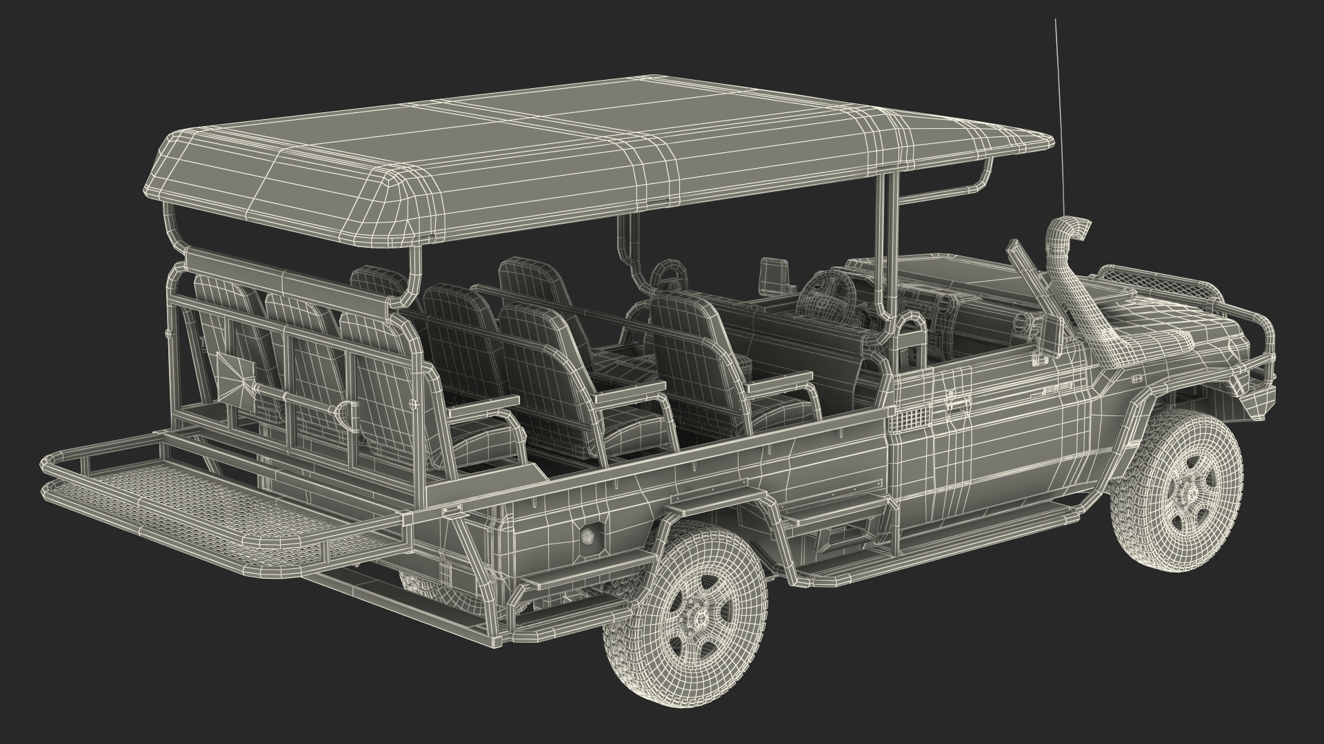 3D Toyota Land Cruiser Safari Open Sided Beige Dirty Rigged