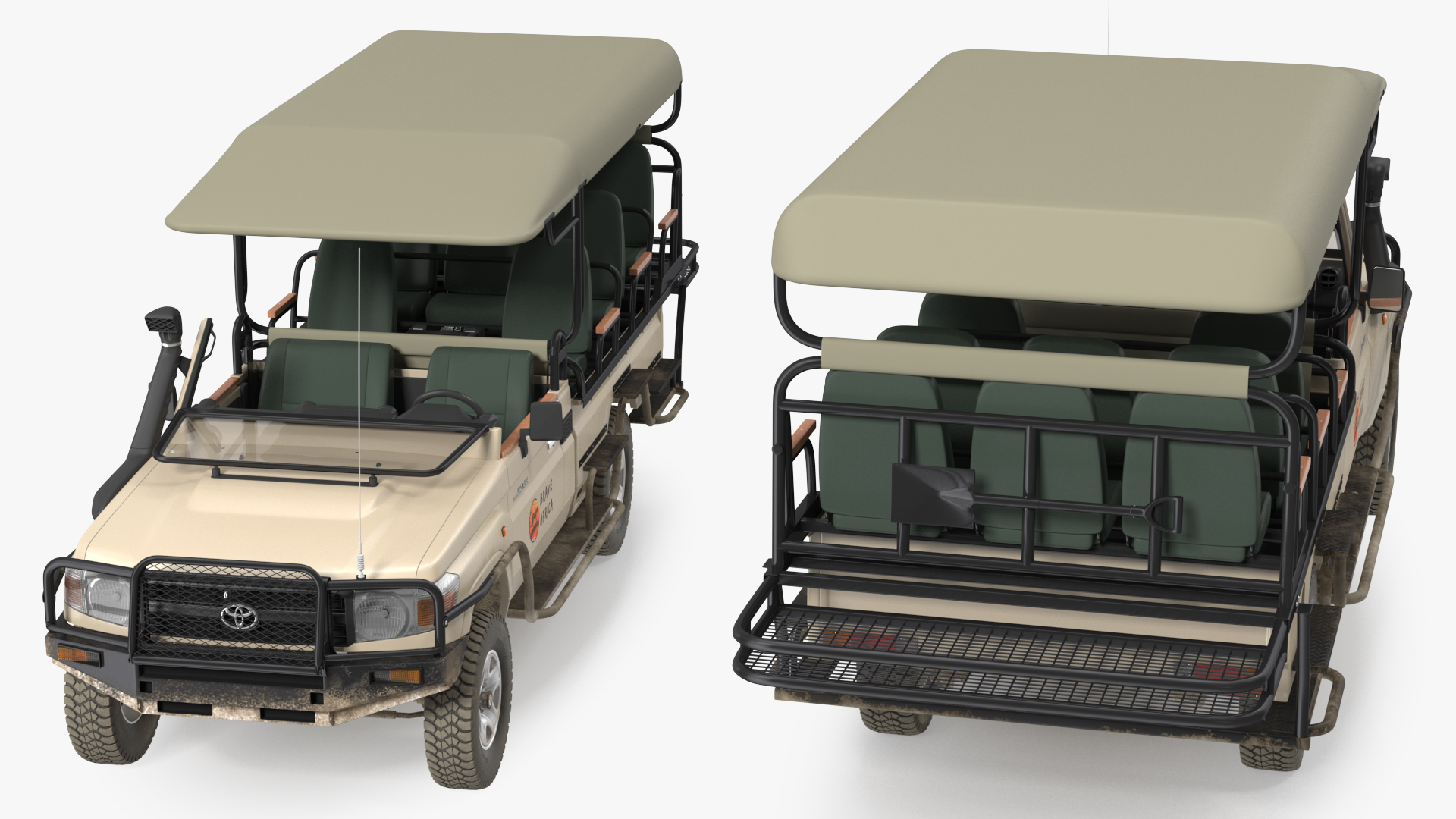 3D Toyota Land Cruiser Safari Open Sided Beige Dirty Rigged