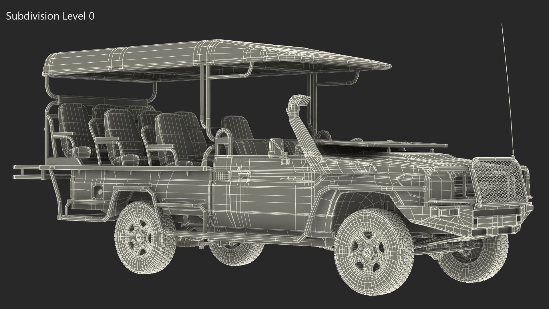 3D Toyota Land Cruiser Safari Open Sided Beige Dirty Rigged