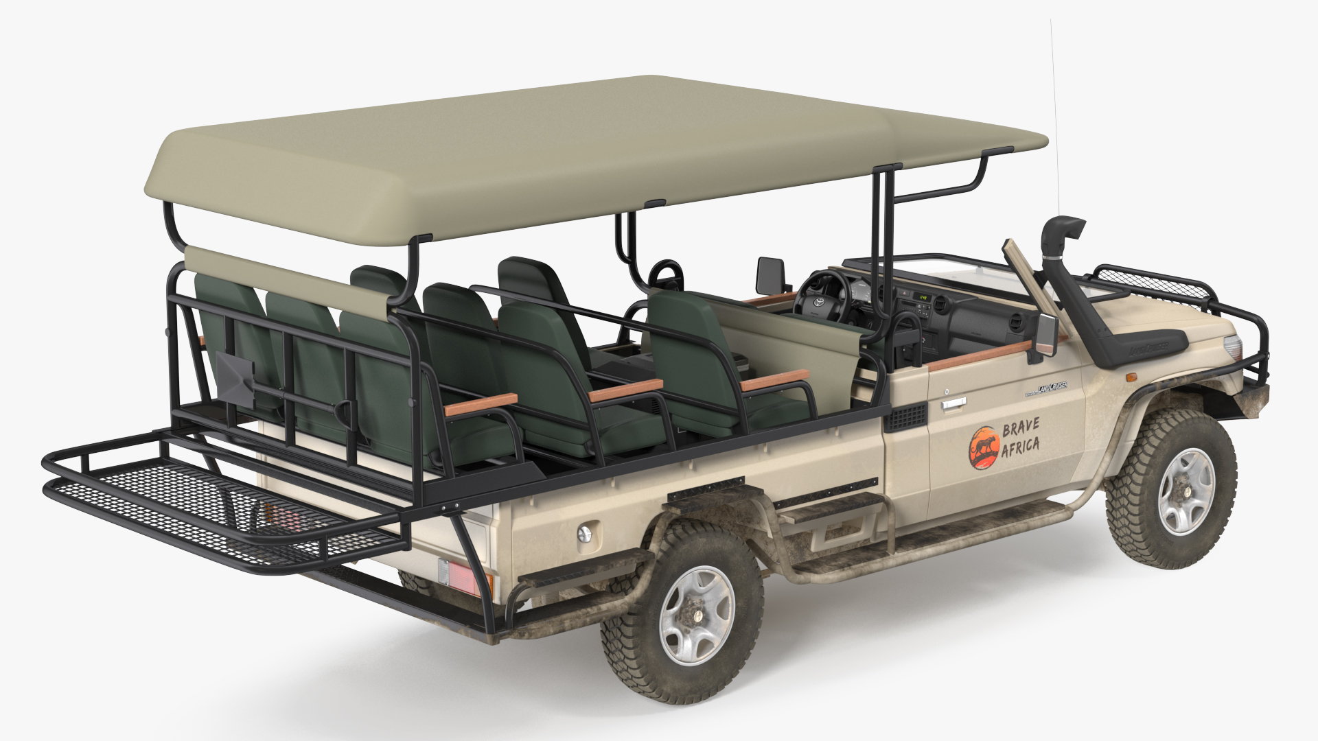 3D Toyota Land Cruiser Safari Open Sided Beige Dirty Rigged