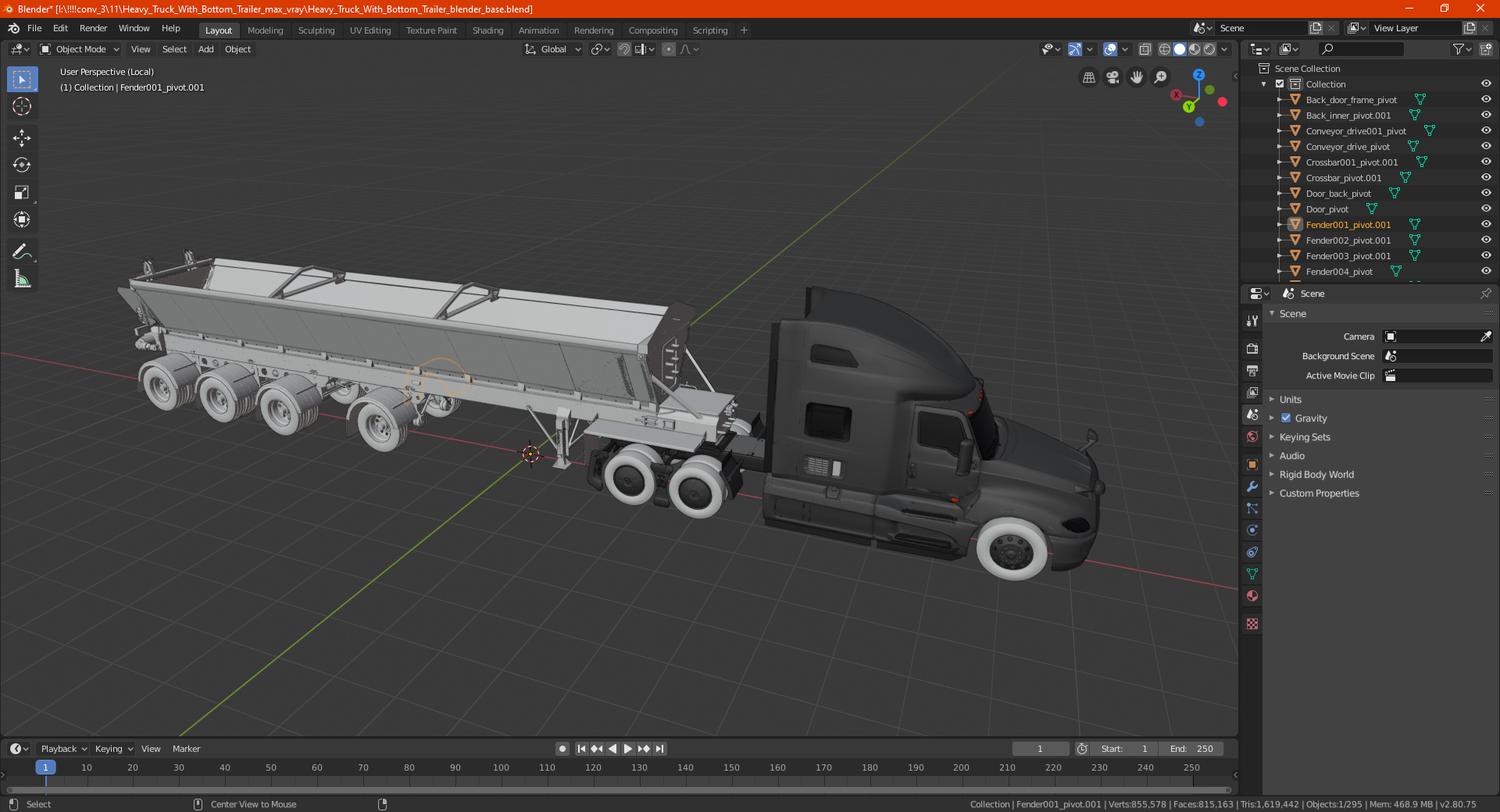 3D Heavy Truck With Bottom Trailer