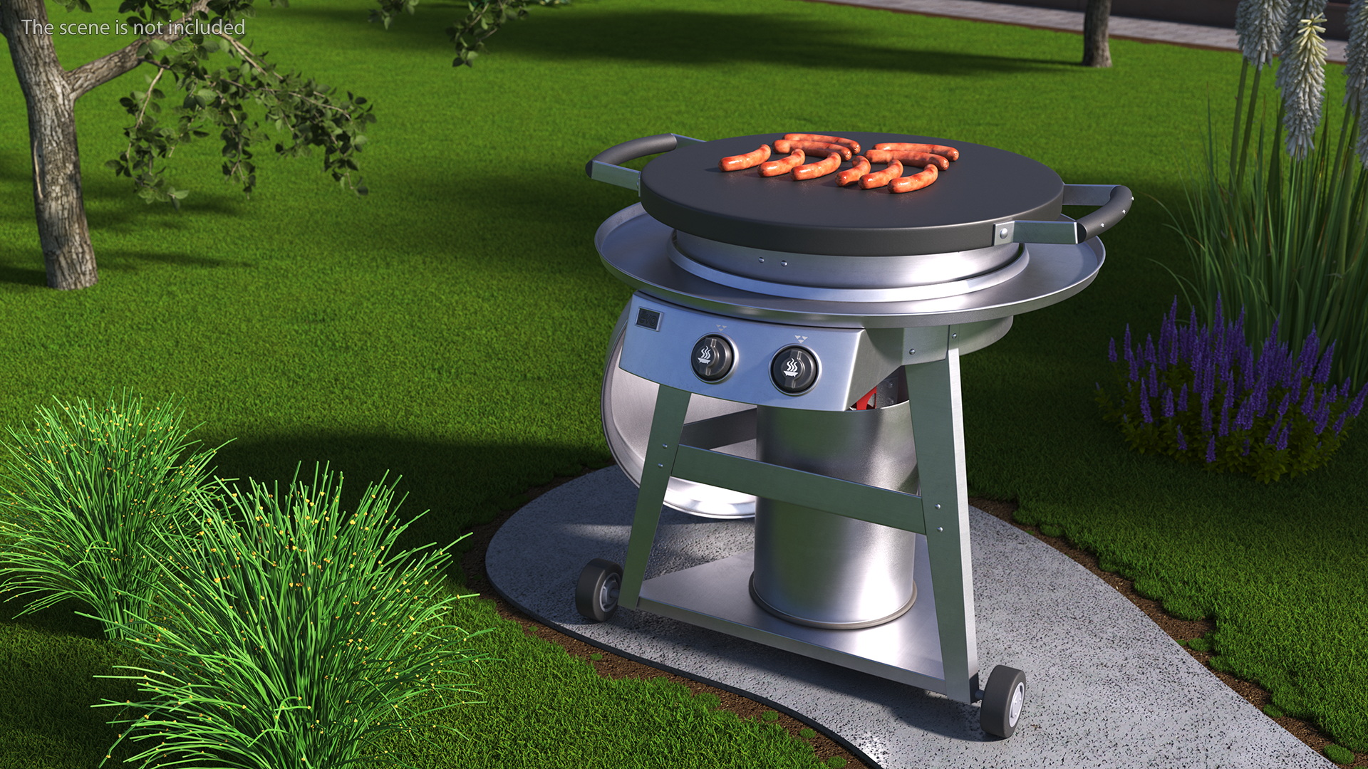 3D Professional Grill Cart with Fried Sausages model